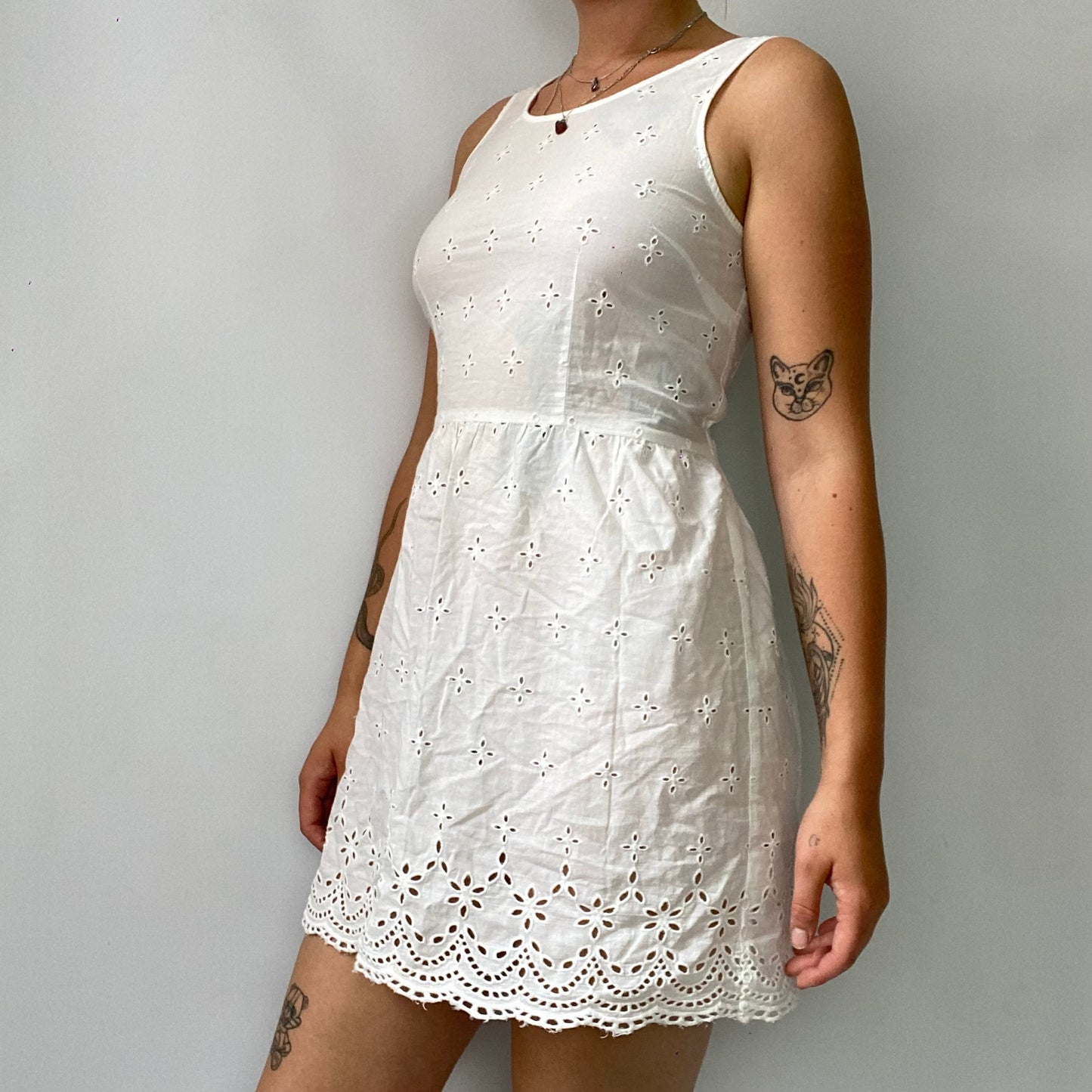 Embroidered white mini dress