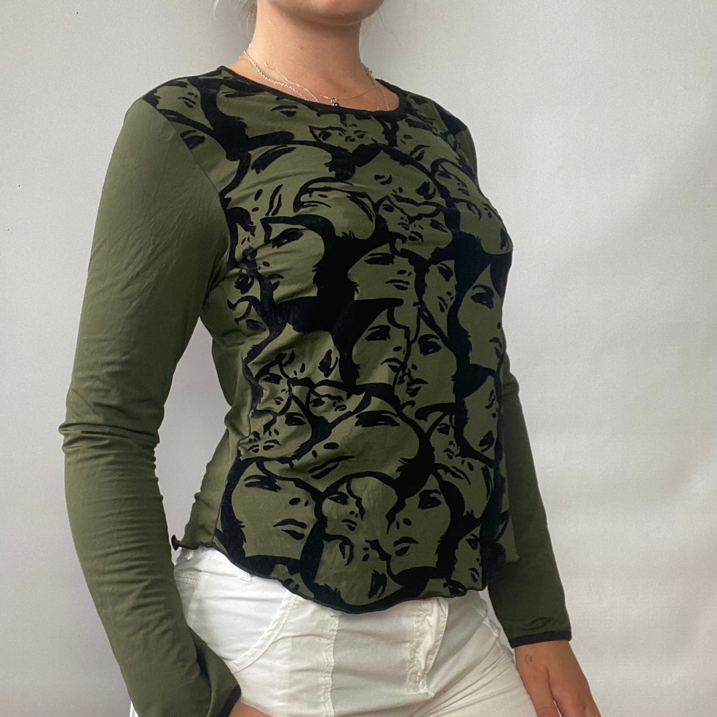Graphic face print long sleeve top
