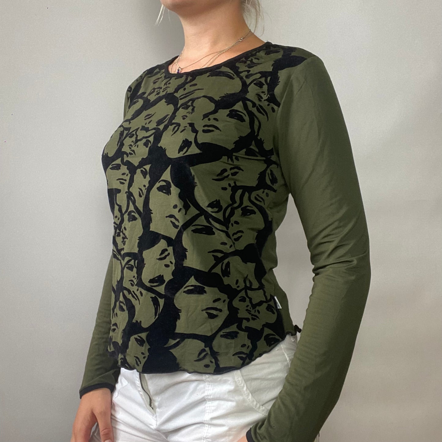 Graphic face print long sleeve top