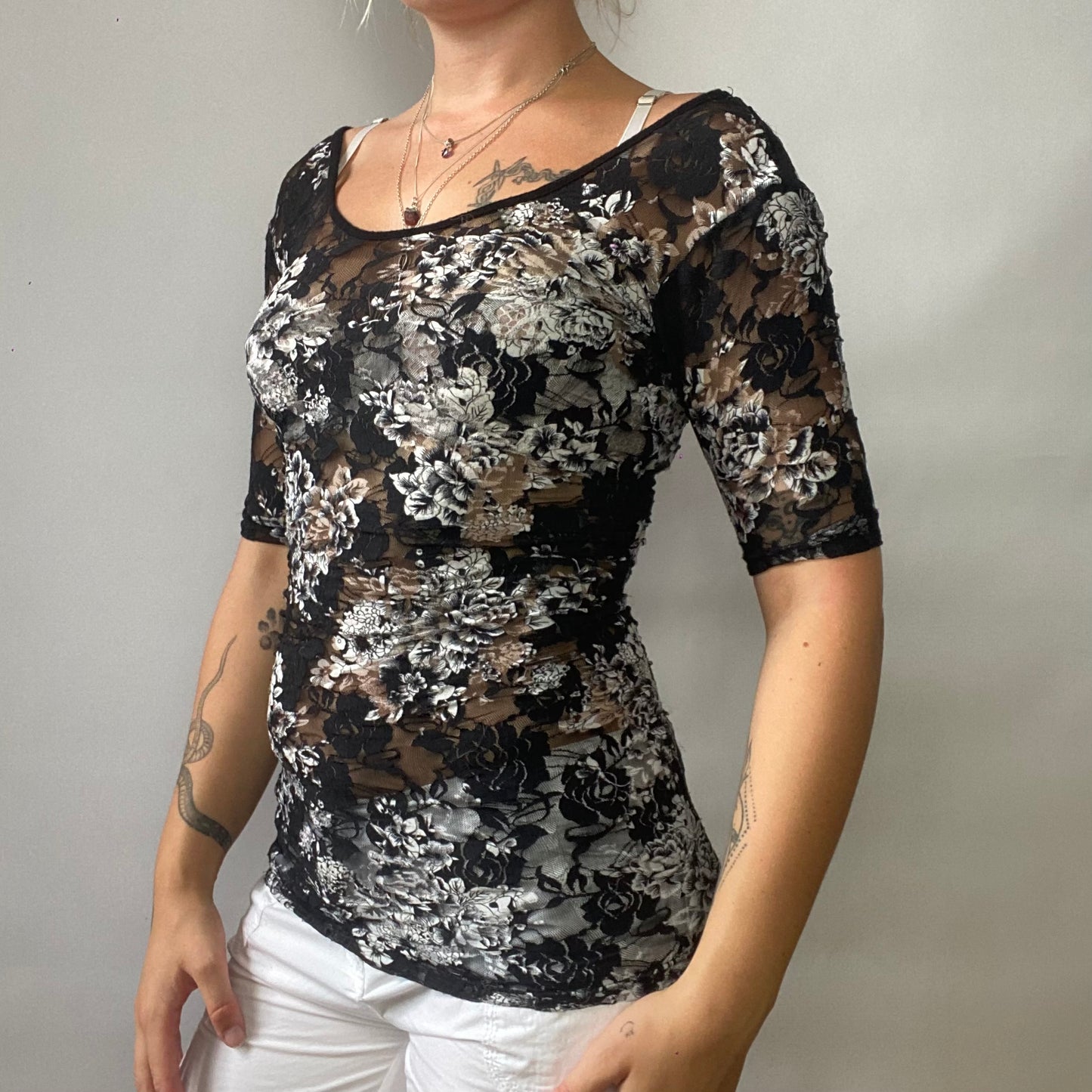 Sheer Floral mesh top