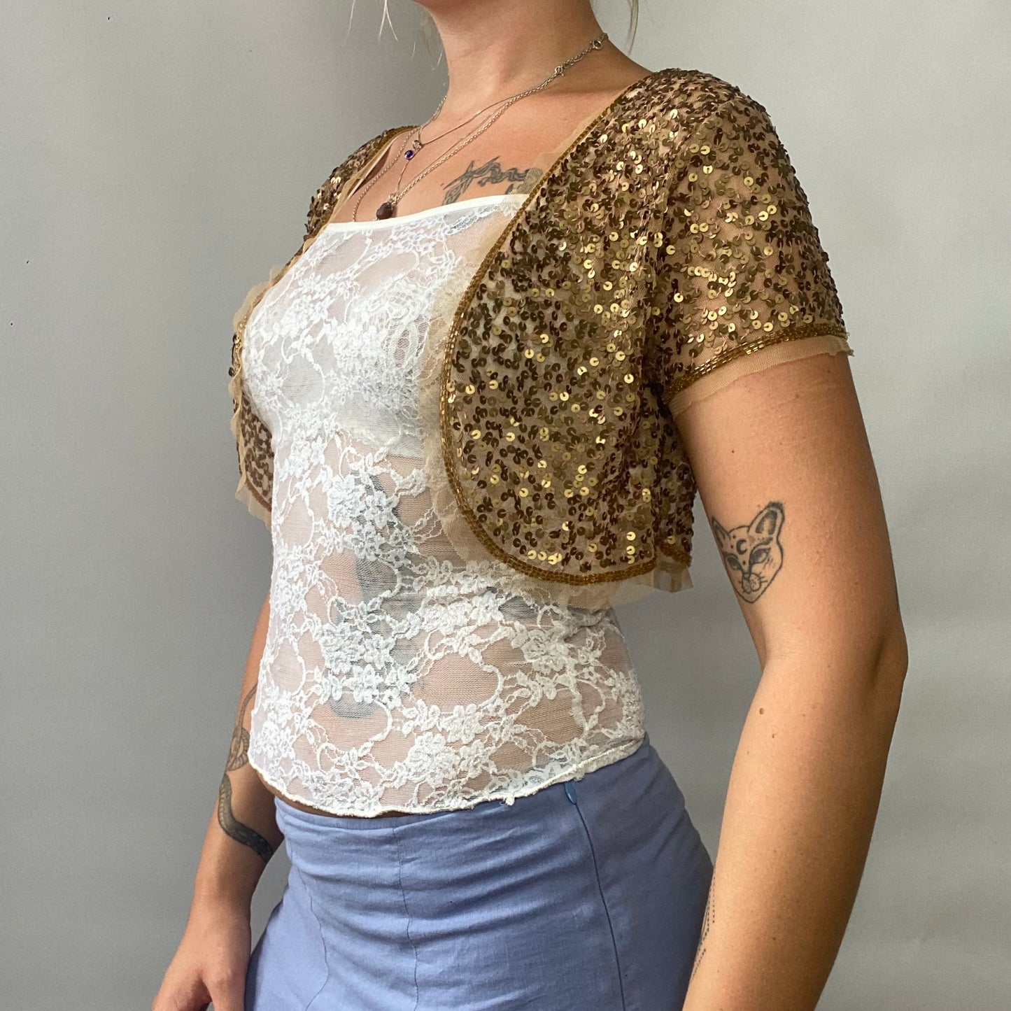 Sequin mesh cropped bolero