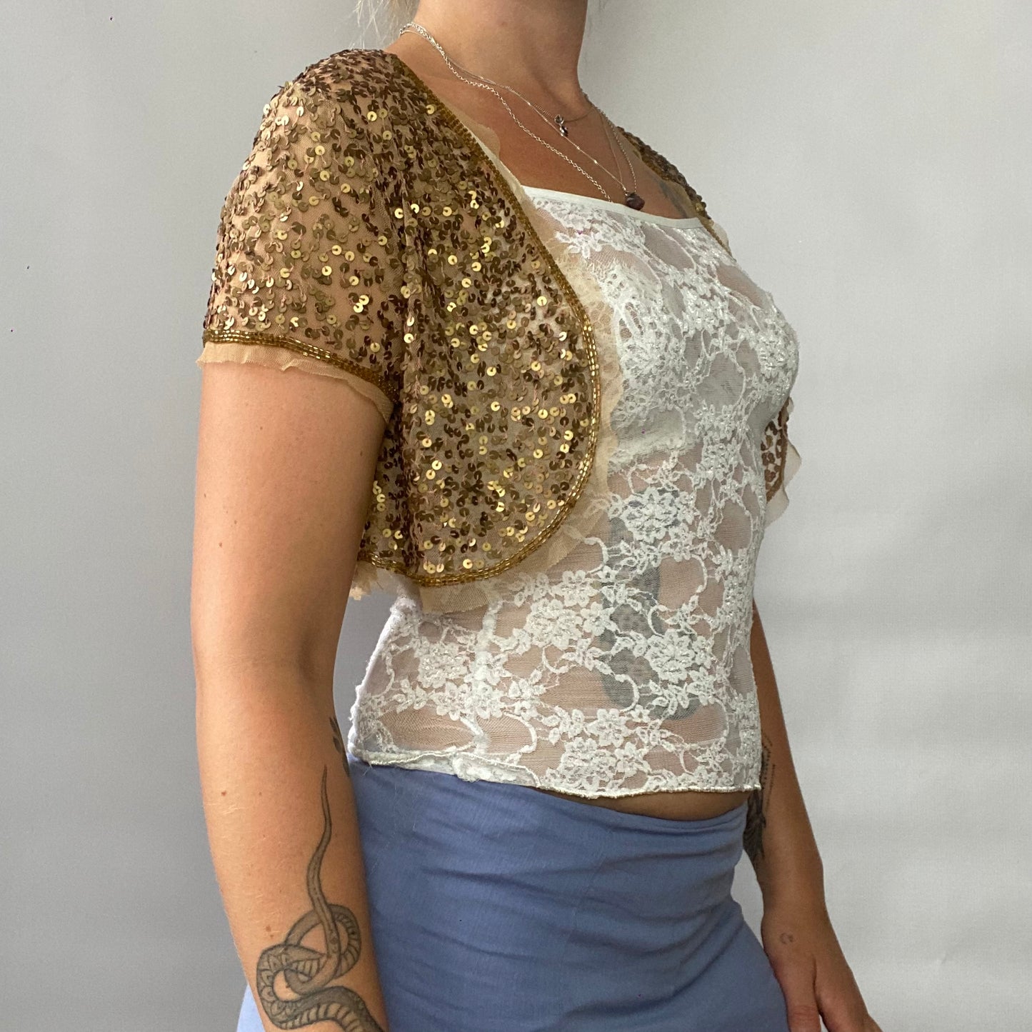 Sequin mesh cropped bolero