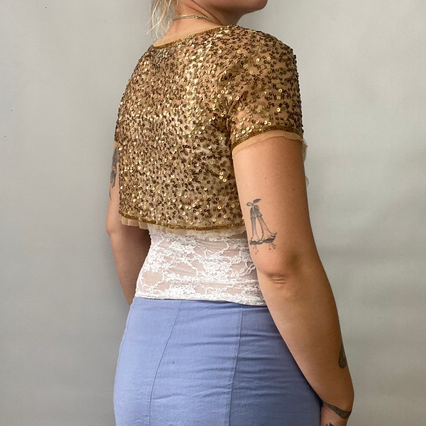 Sequin mesh cropped bolero