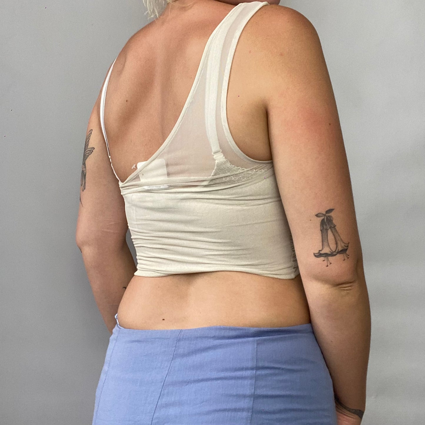 Mesh one shoulder cropped tank top