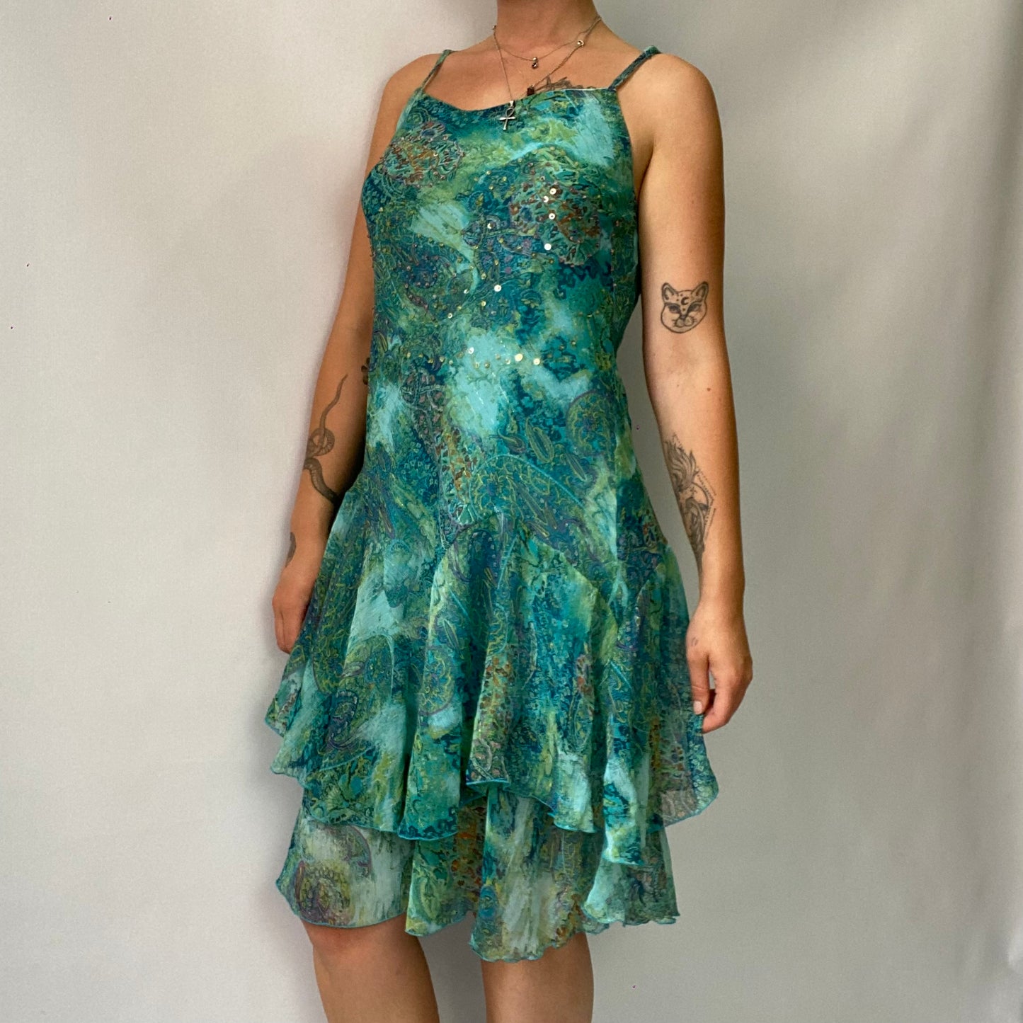 Fairy blue floral sequin mesh midi dress