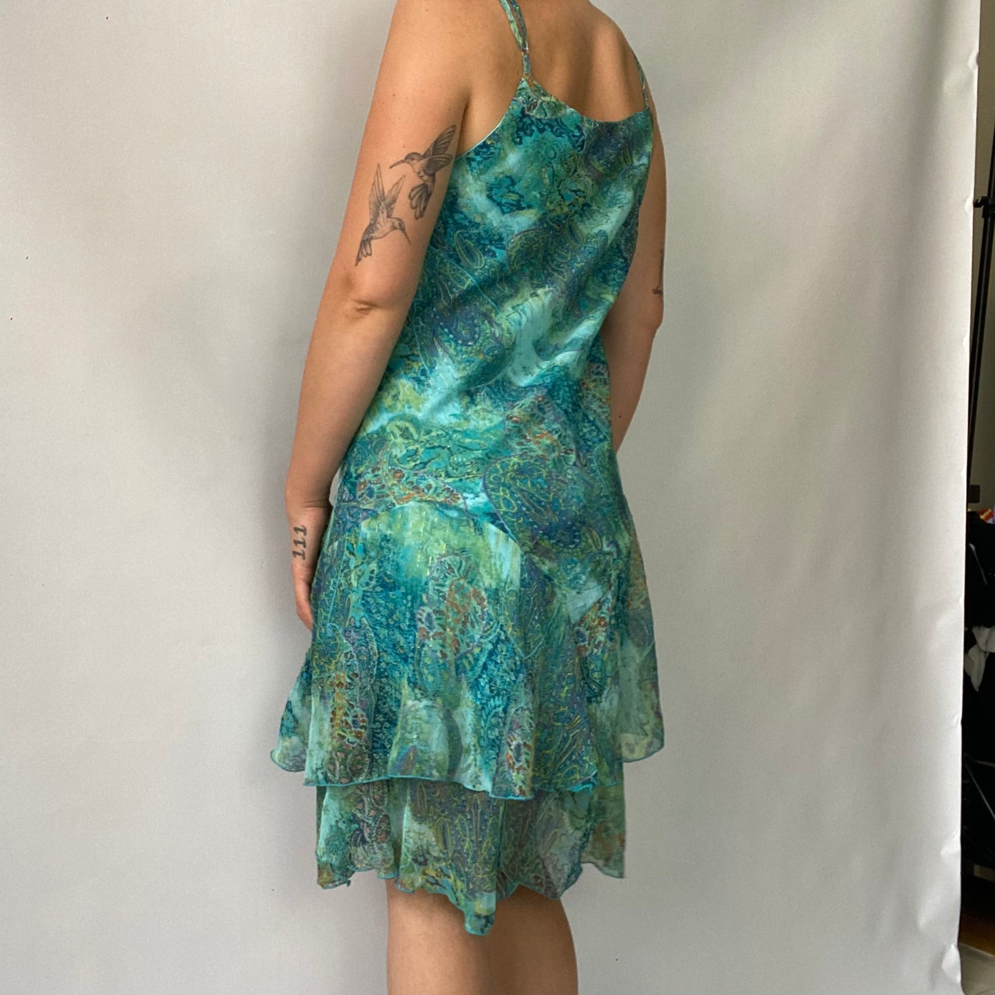 Fairy blue floral sequin mesh midi dress