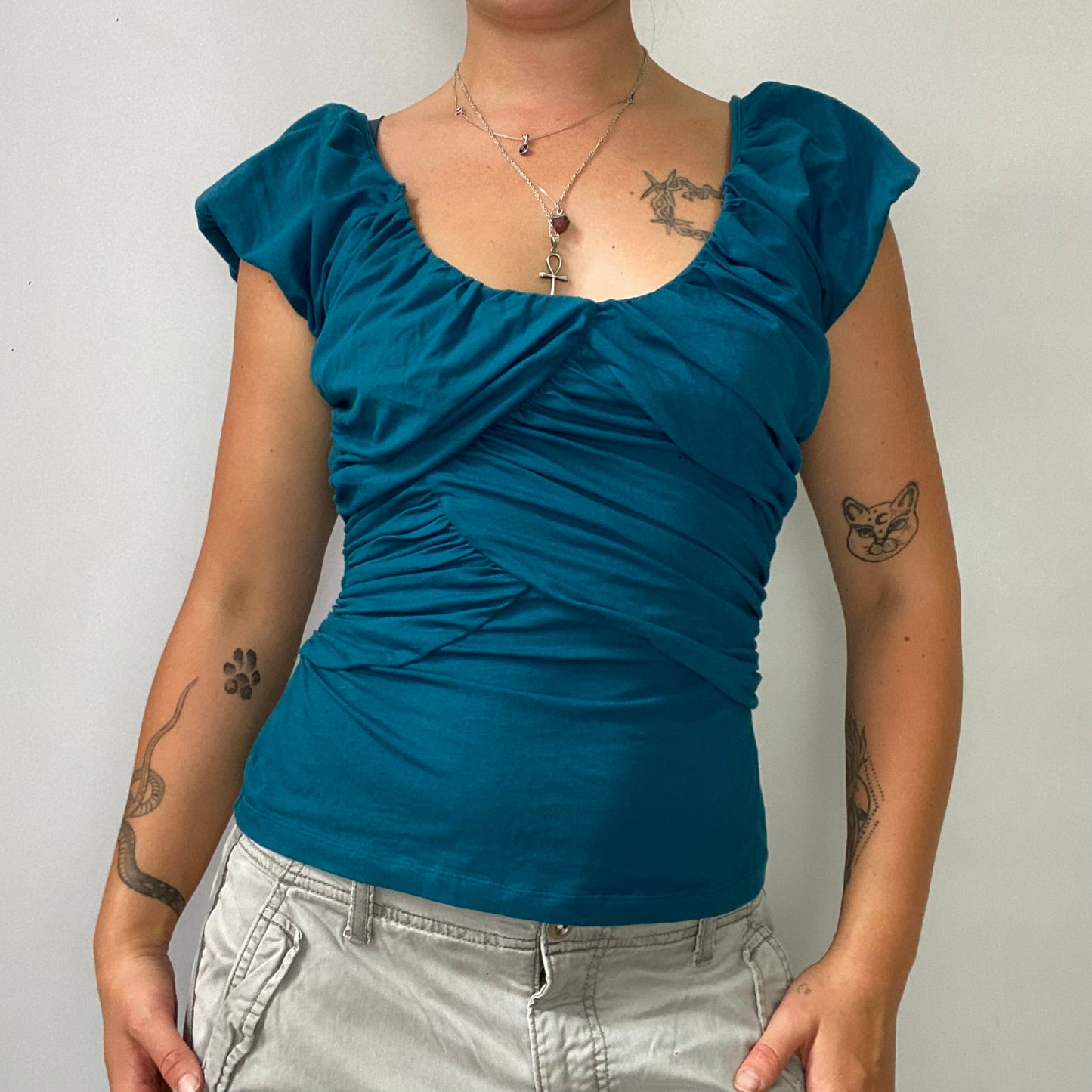 Kookai ruched puff sleeve top