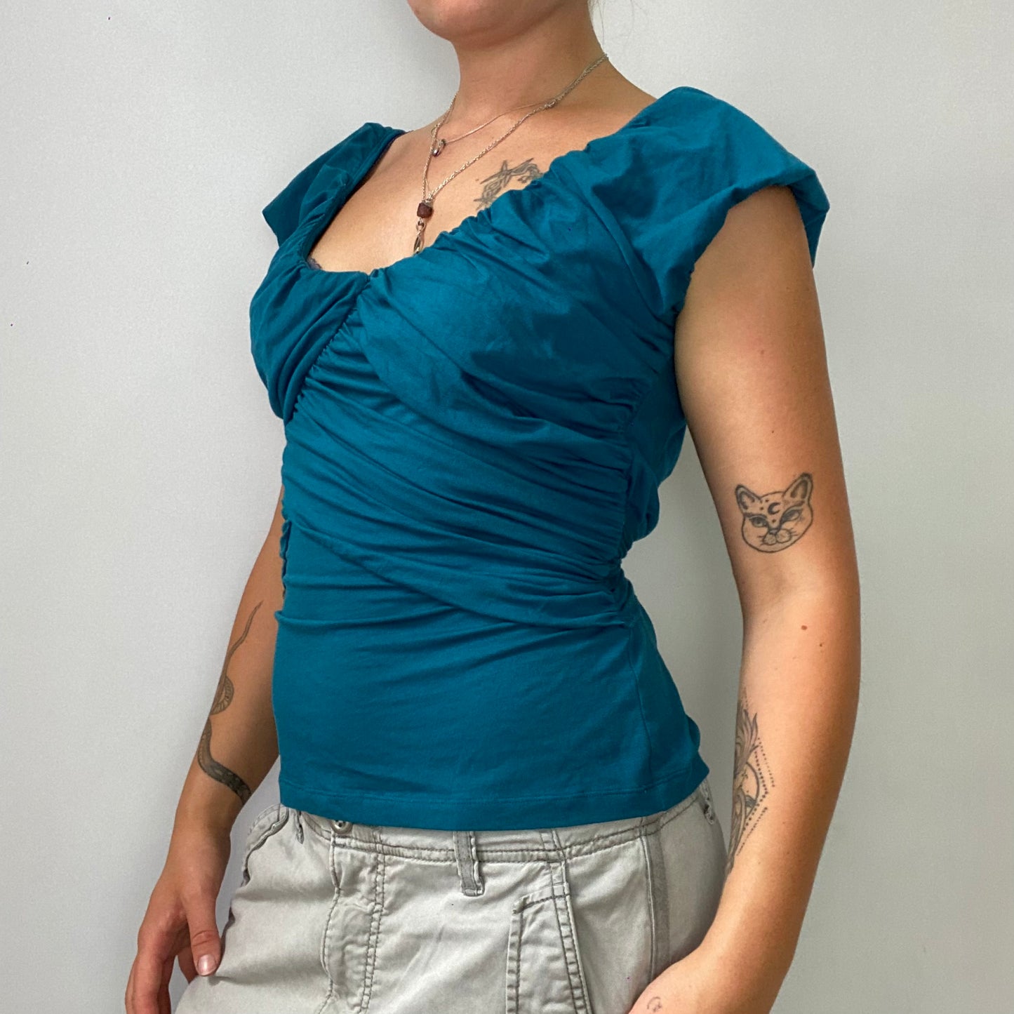 Kookai ruched puff sleeve top