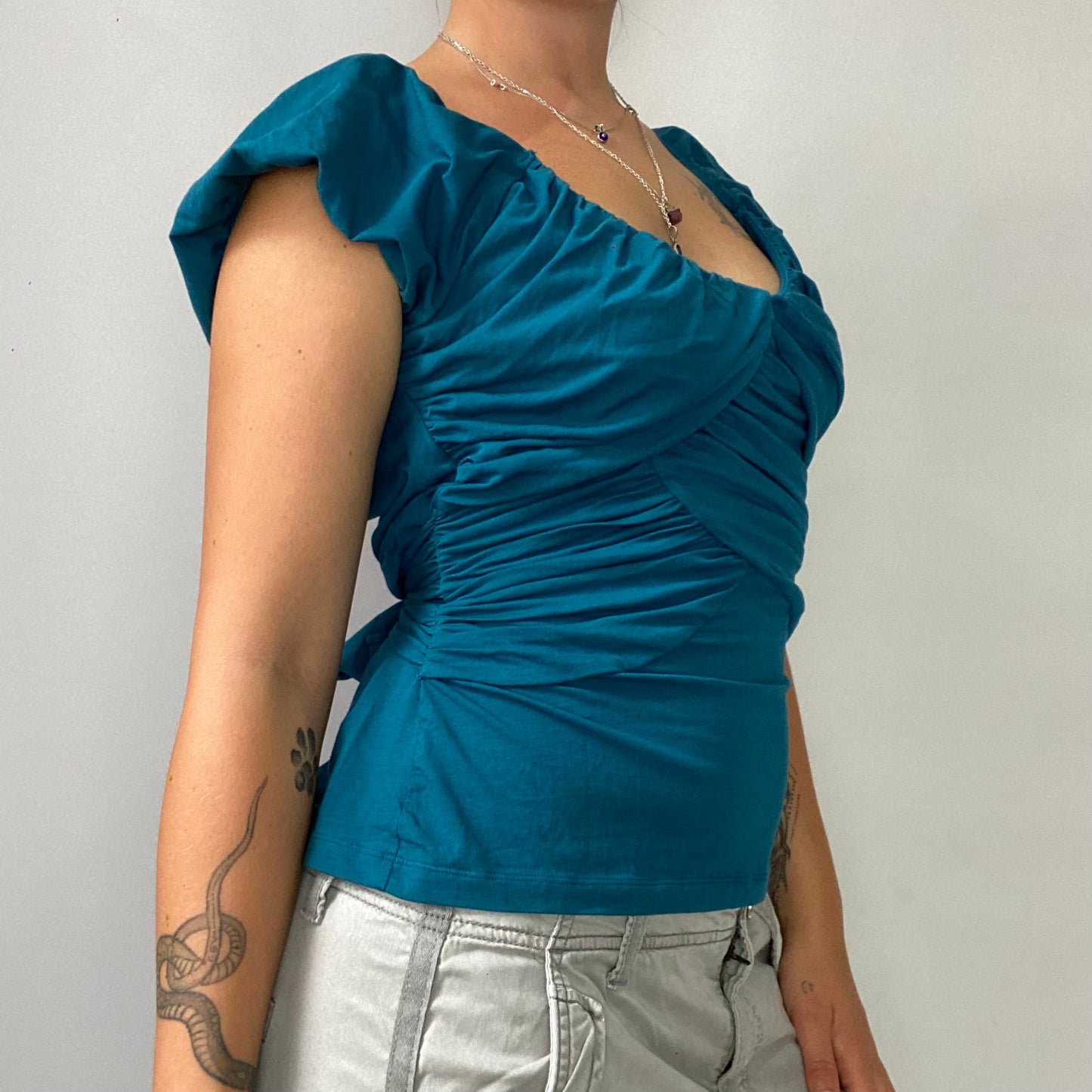 Kookai ruched puff sleeve top