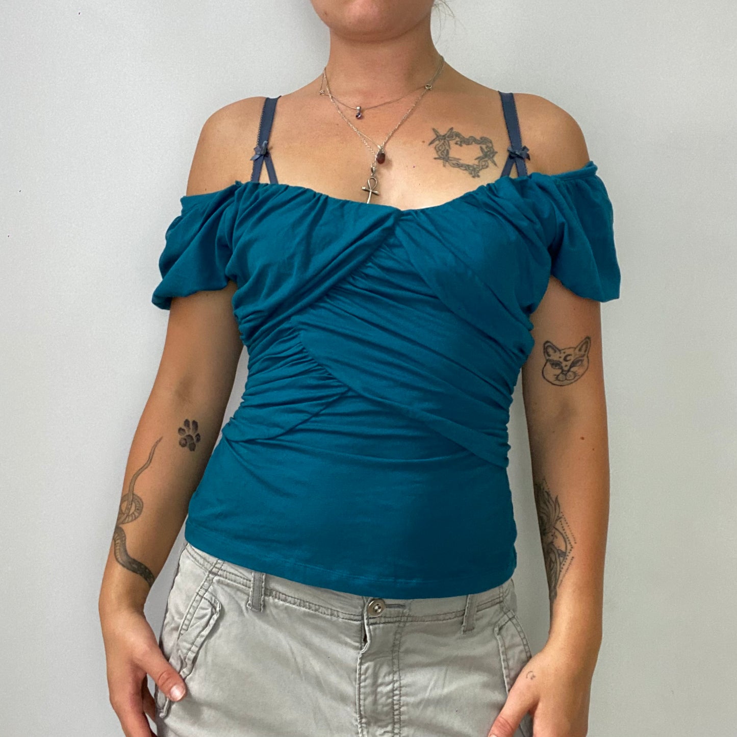 Kookai ruched puff sleeve top