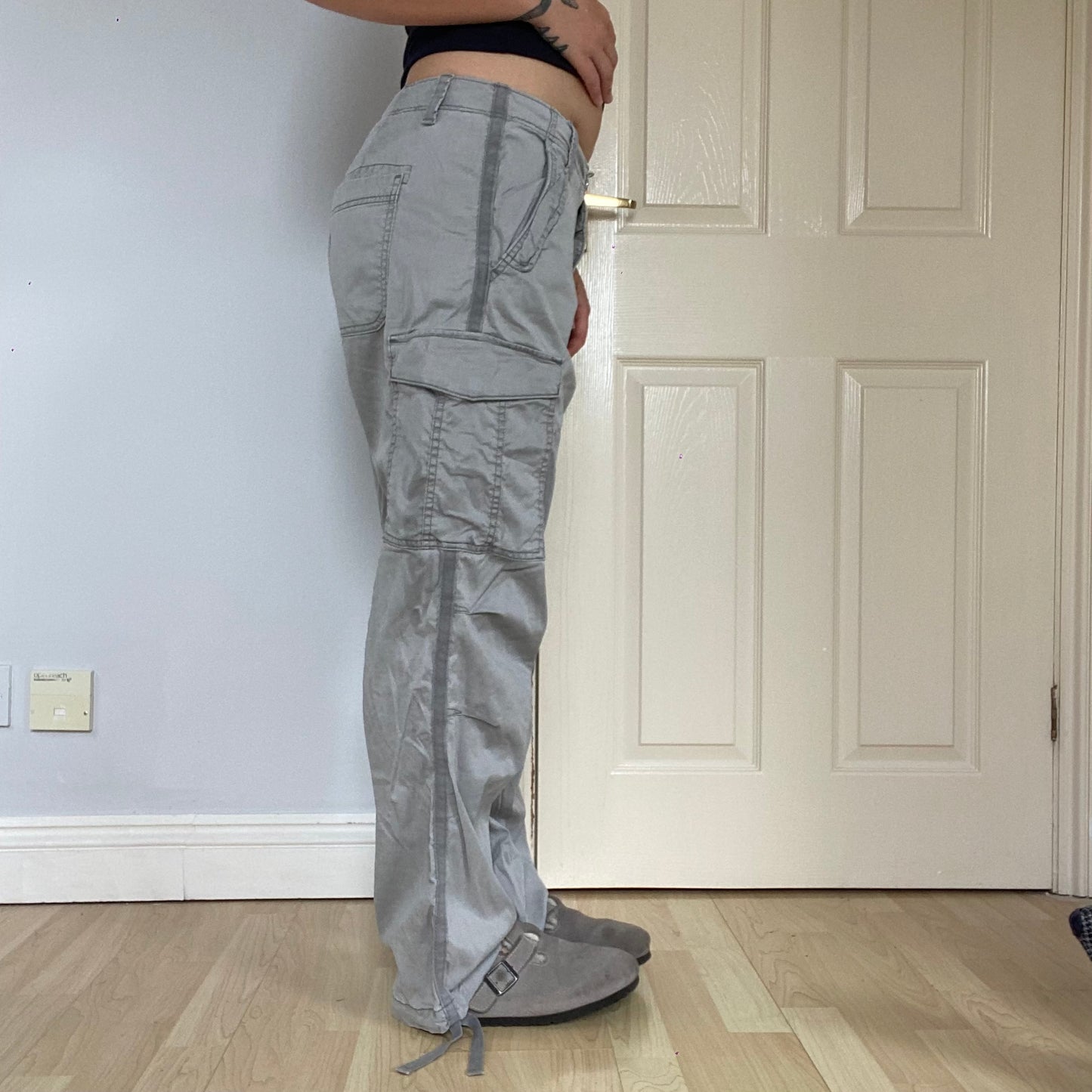 Grey cargo trousers