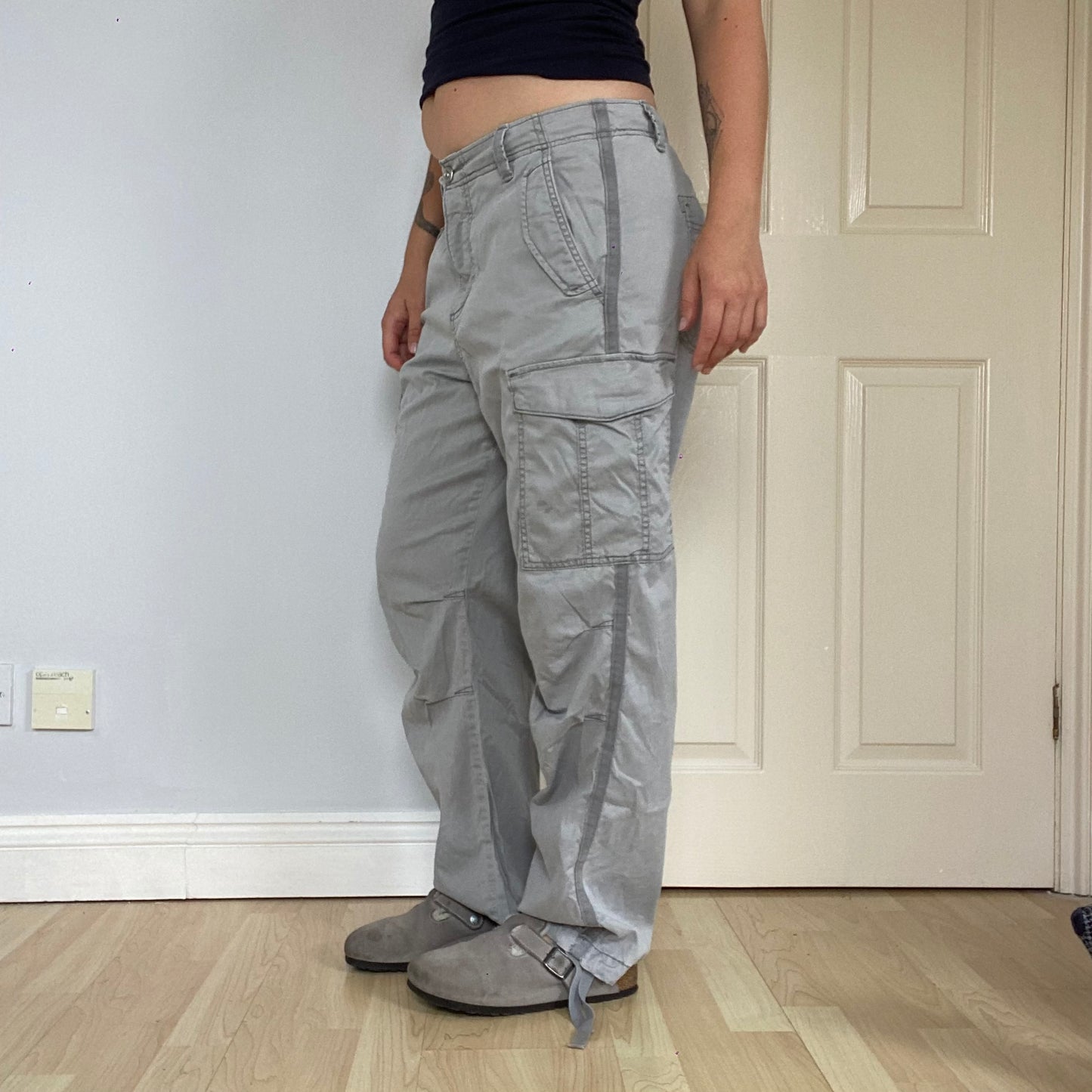 Grey cargo trousers