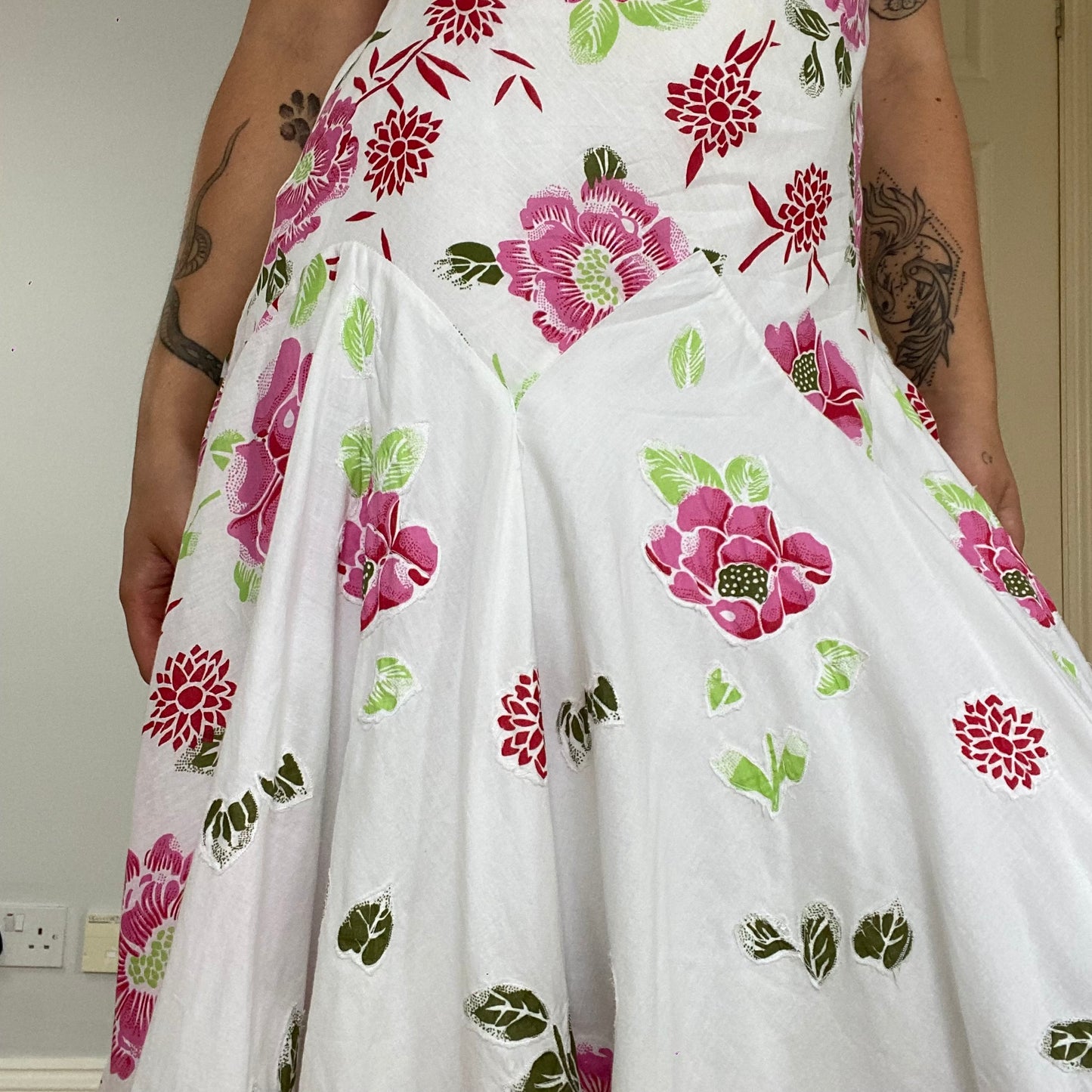 Floral pleated A-line midi dress