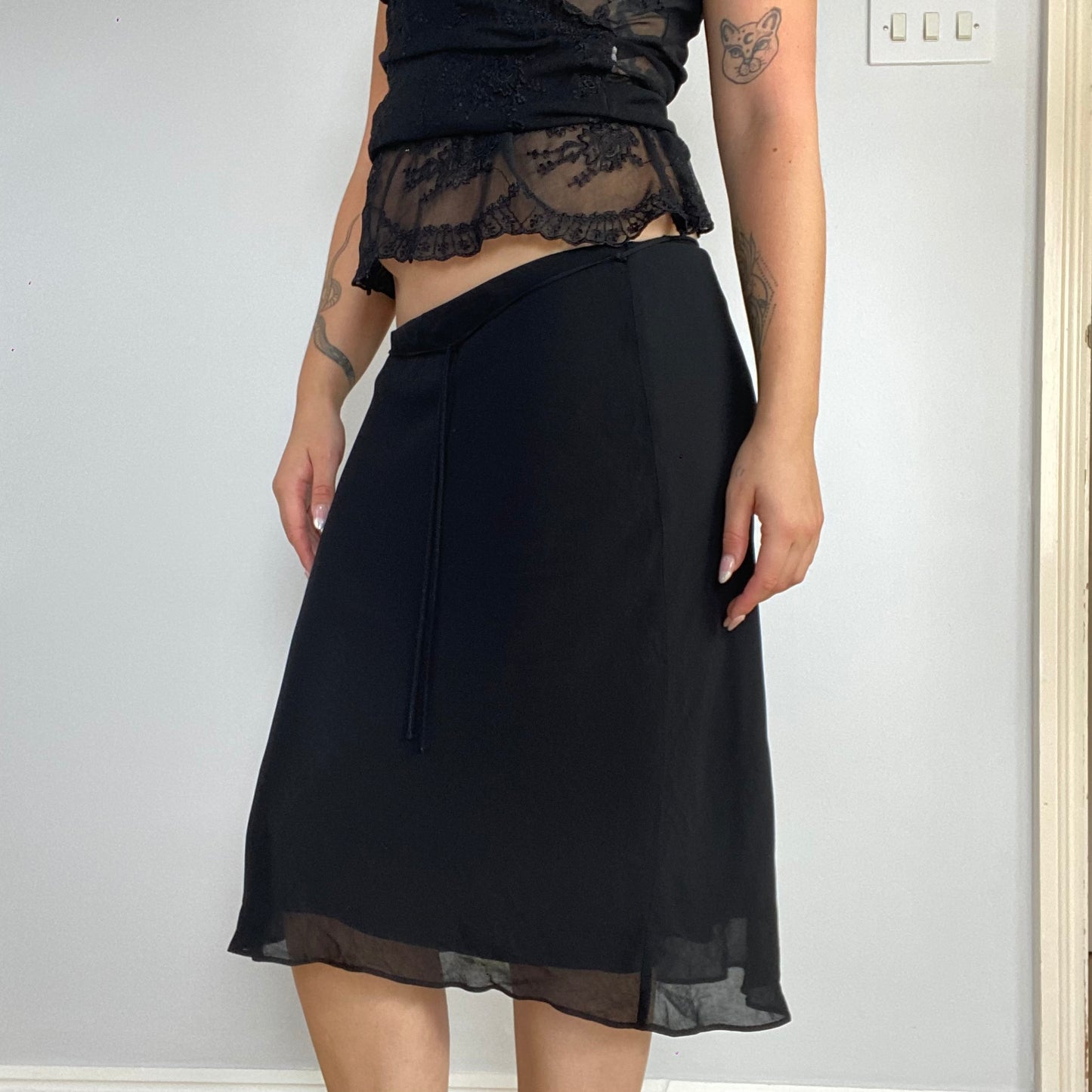 vintage black mesh midi skirt