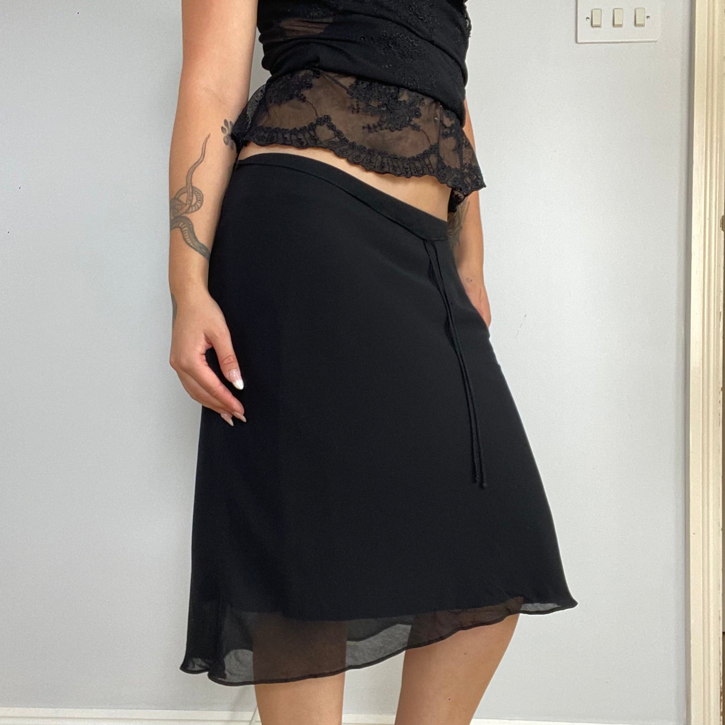vintage black mesh midi skirt