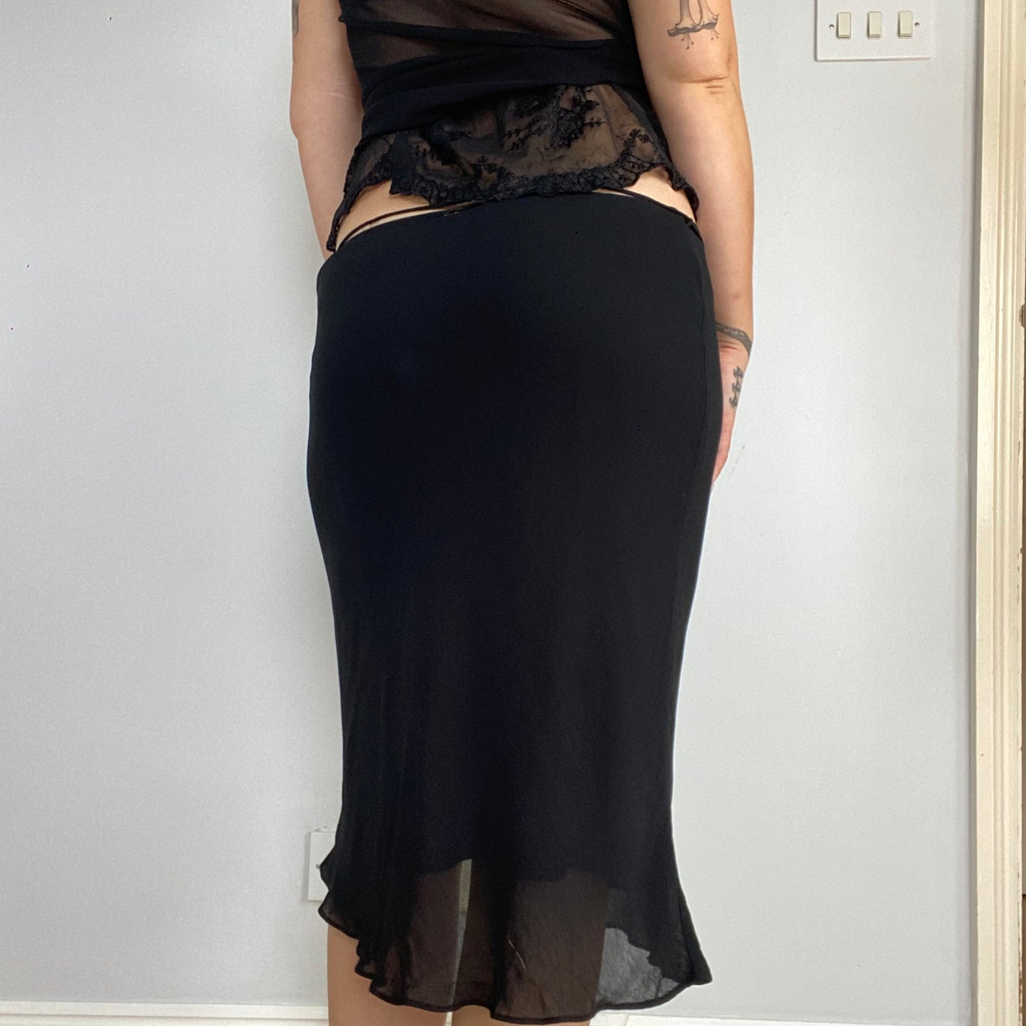 vintage black mesh midi skirt