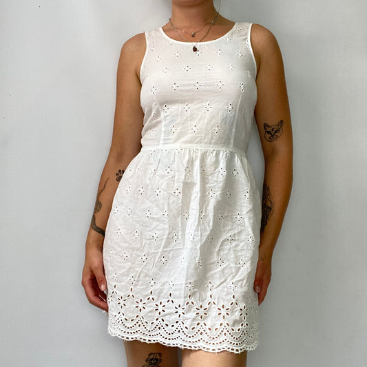 Embroidered white mini dress