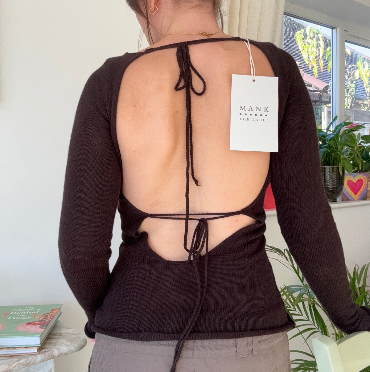 Backless Sofia knit top: cacao