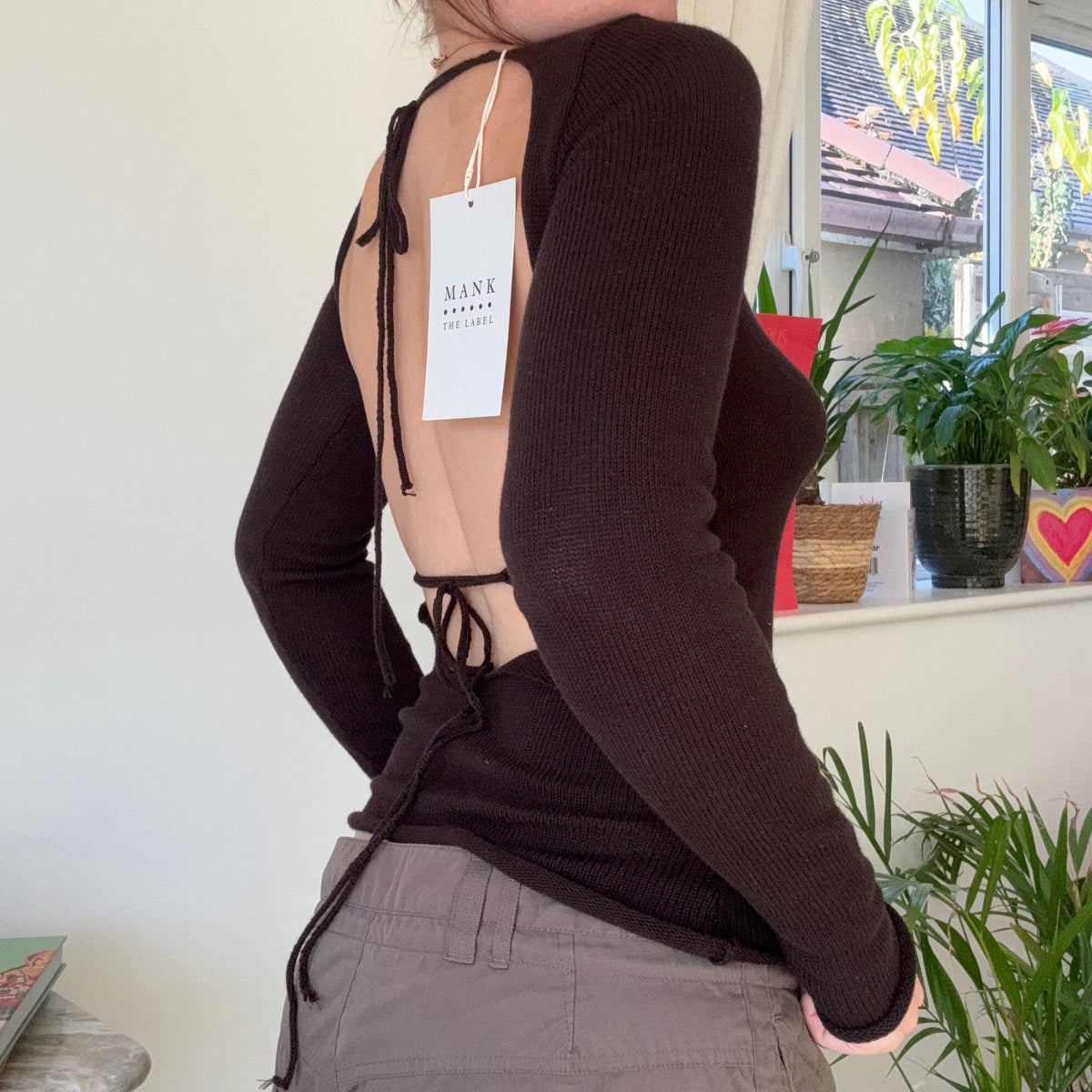Backless Sofia knit top: cacao