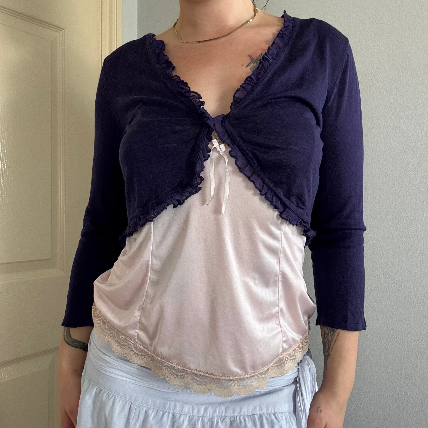 2000s ruffle 3/4 sleeve bolero