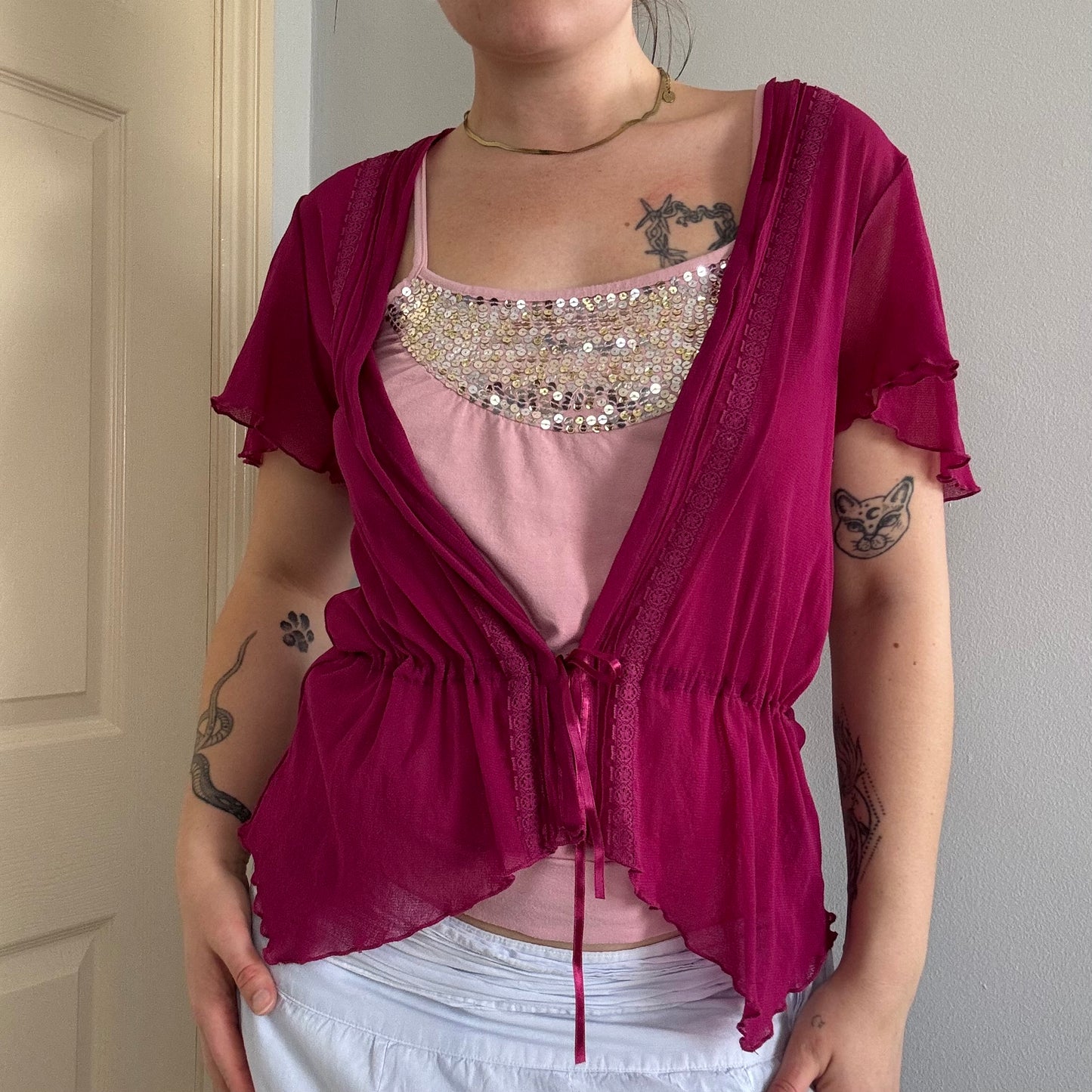 2000s flowy mesh lightweight cardigan