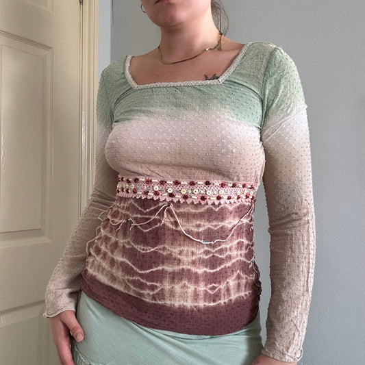 vintage beaded tie dye long sleeve top