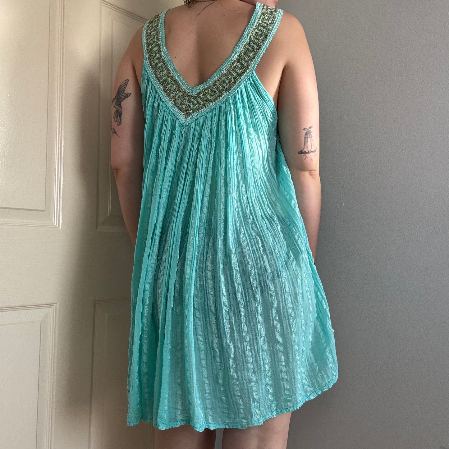vintage turquoise flowy babydoll mini dress