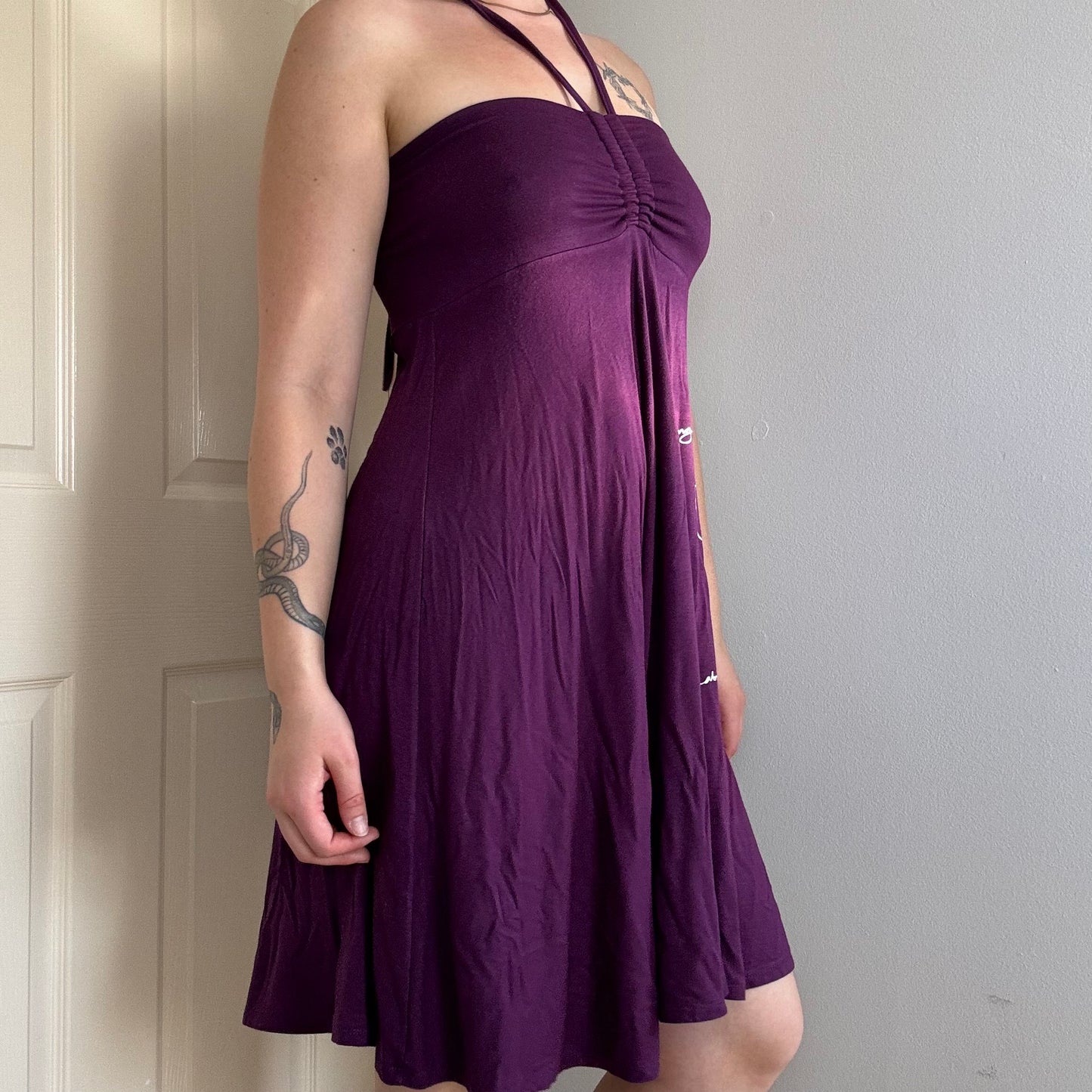 billabong halterneck a line purple beach dress with floral print 