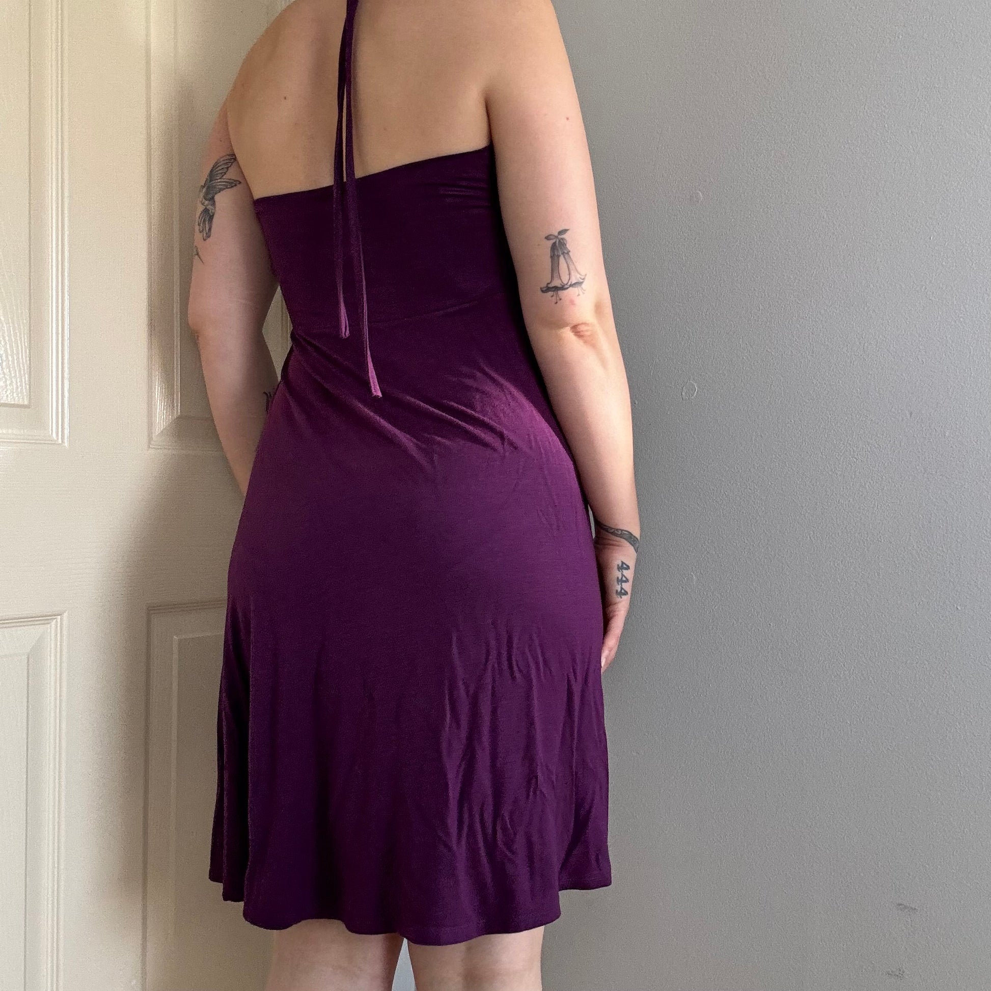 billabong halterneck a line purple beach dress with floral print 