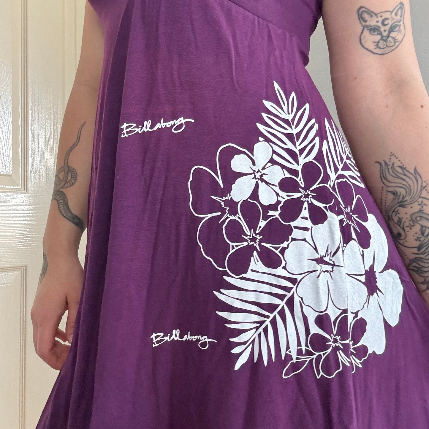 billabong halterneck a line purple beach dress with floral print 