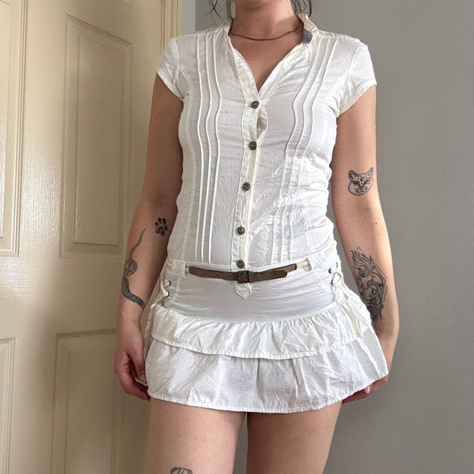 vintage utility ruffle cargo mini dress
