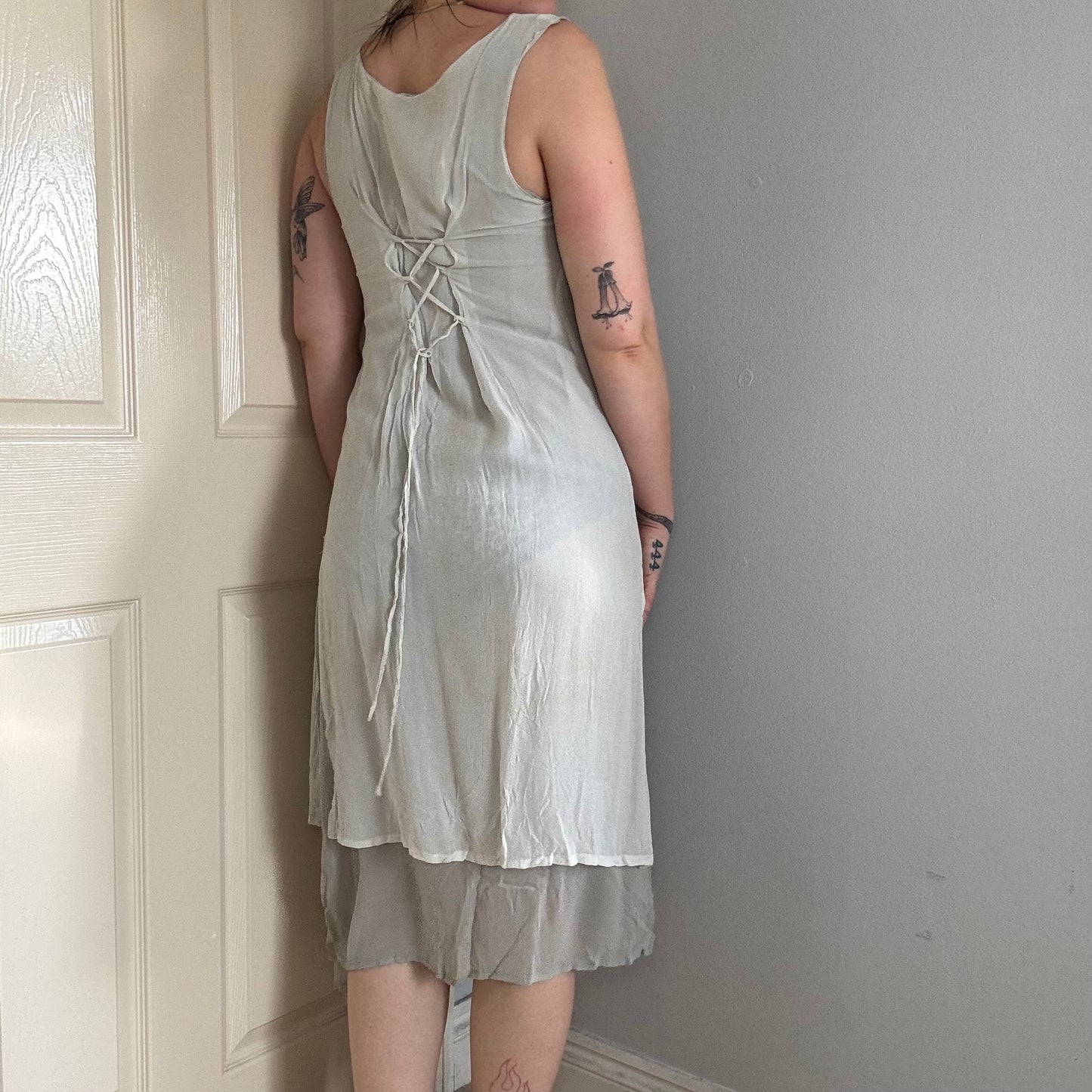 layered mesh midi dress