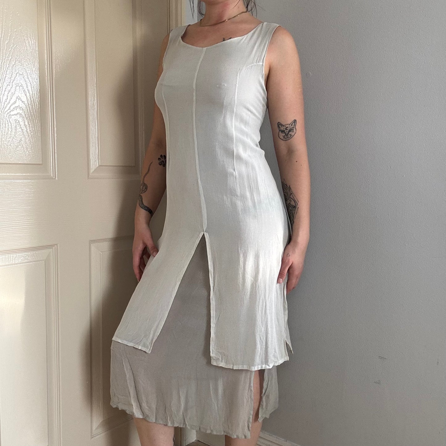 layered mesh midi dress