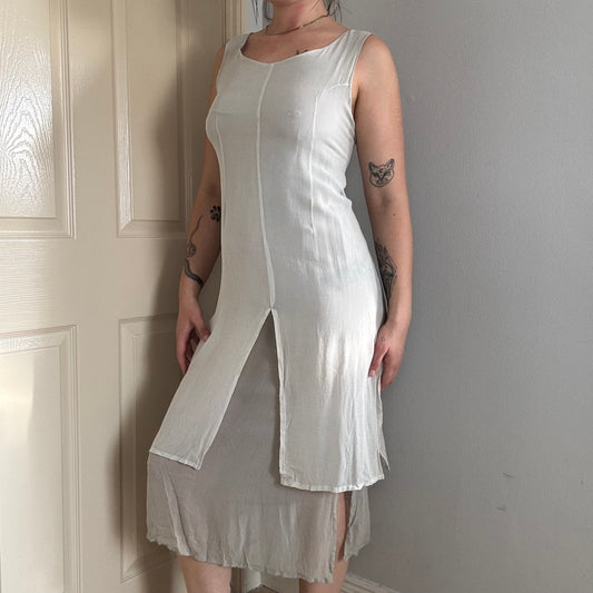 layered mesh midi dress