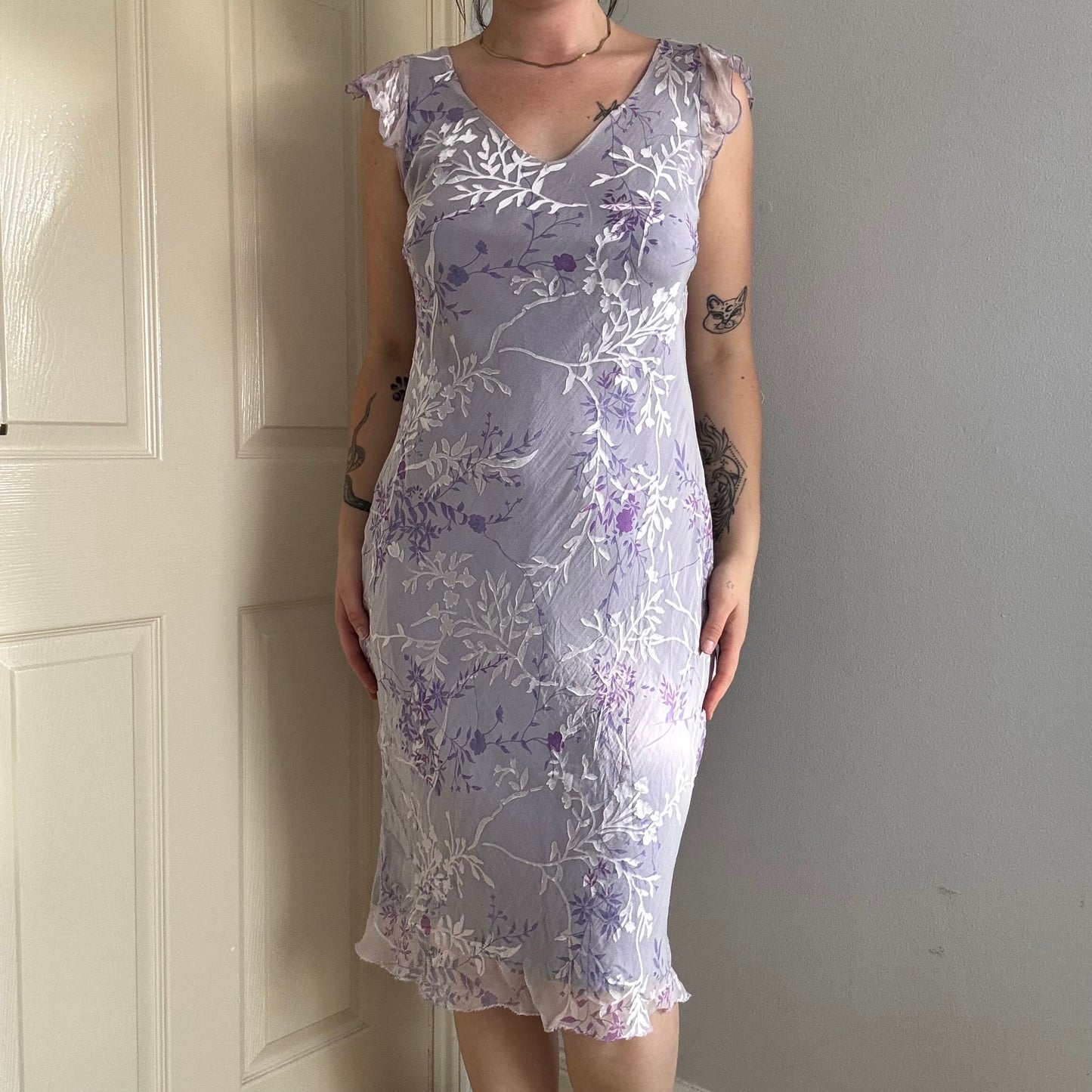 vintage floral mesh midi dress
