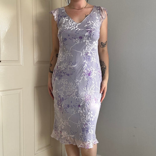 vintage floral mesh midi dress