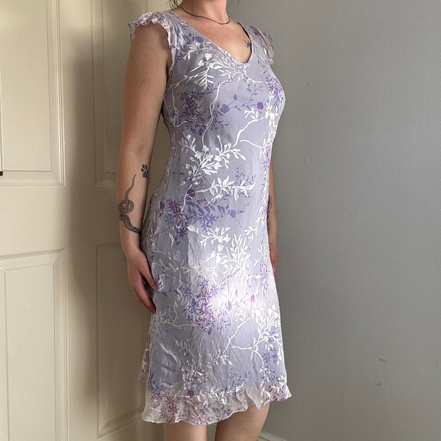 vintage floral mesh midi dress