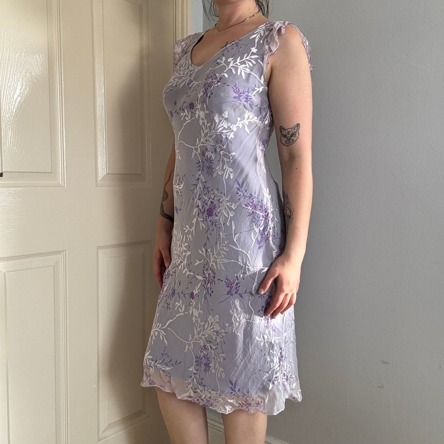 vintage floral mesh midi dress