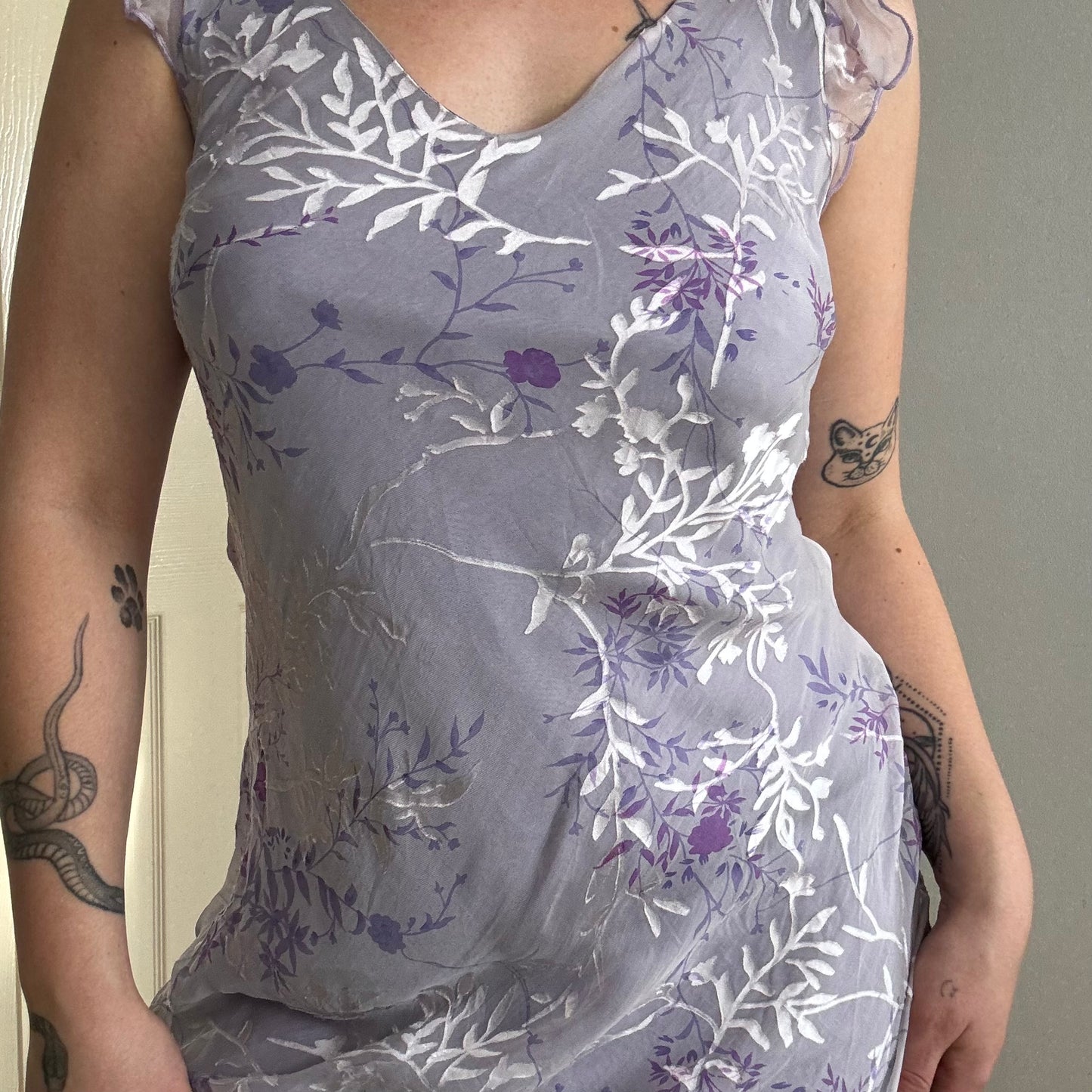 vintage floral mesh midi dress