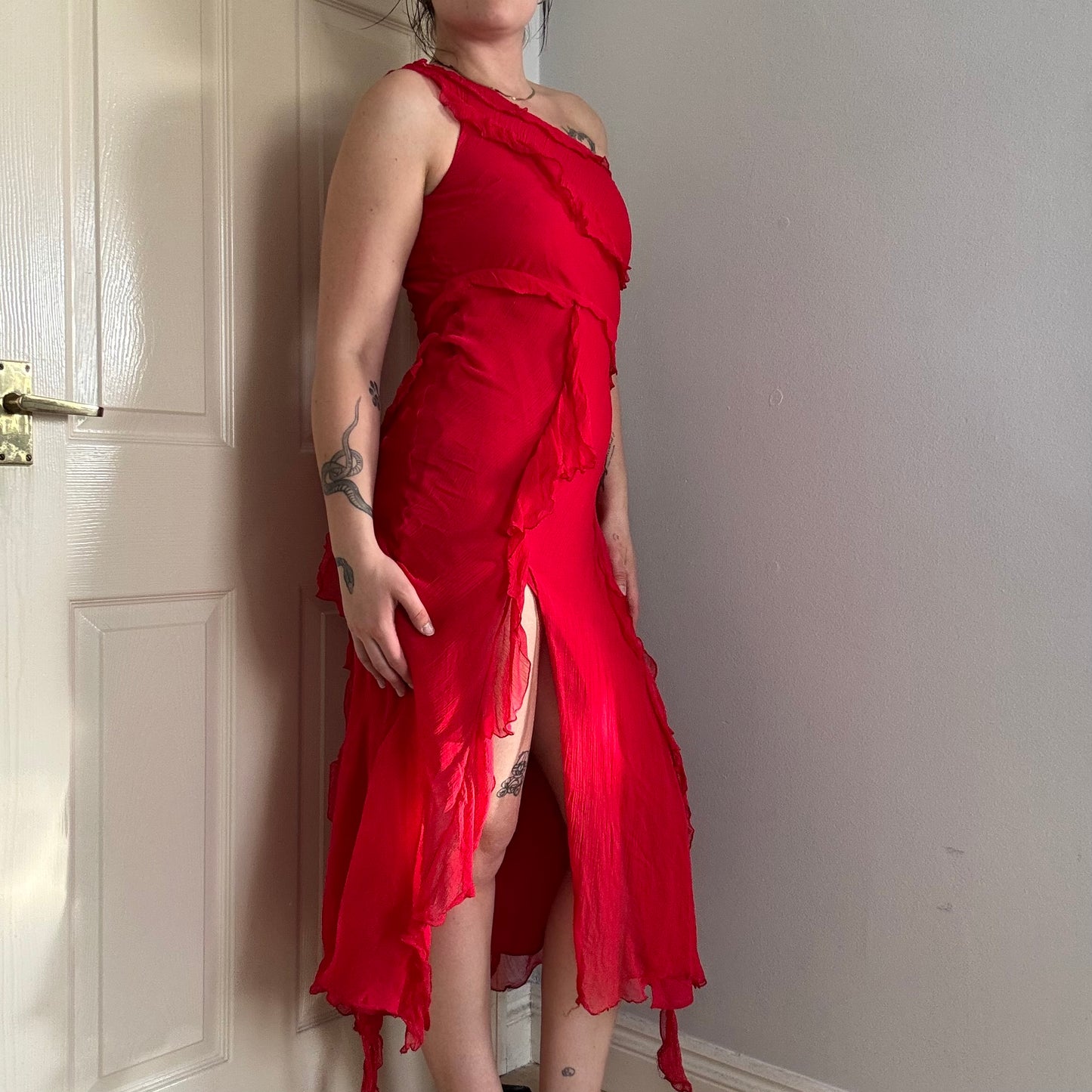 vintage ruffle maxi dress