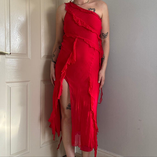 vintage ruffle maxi dress
