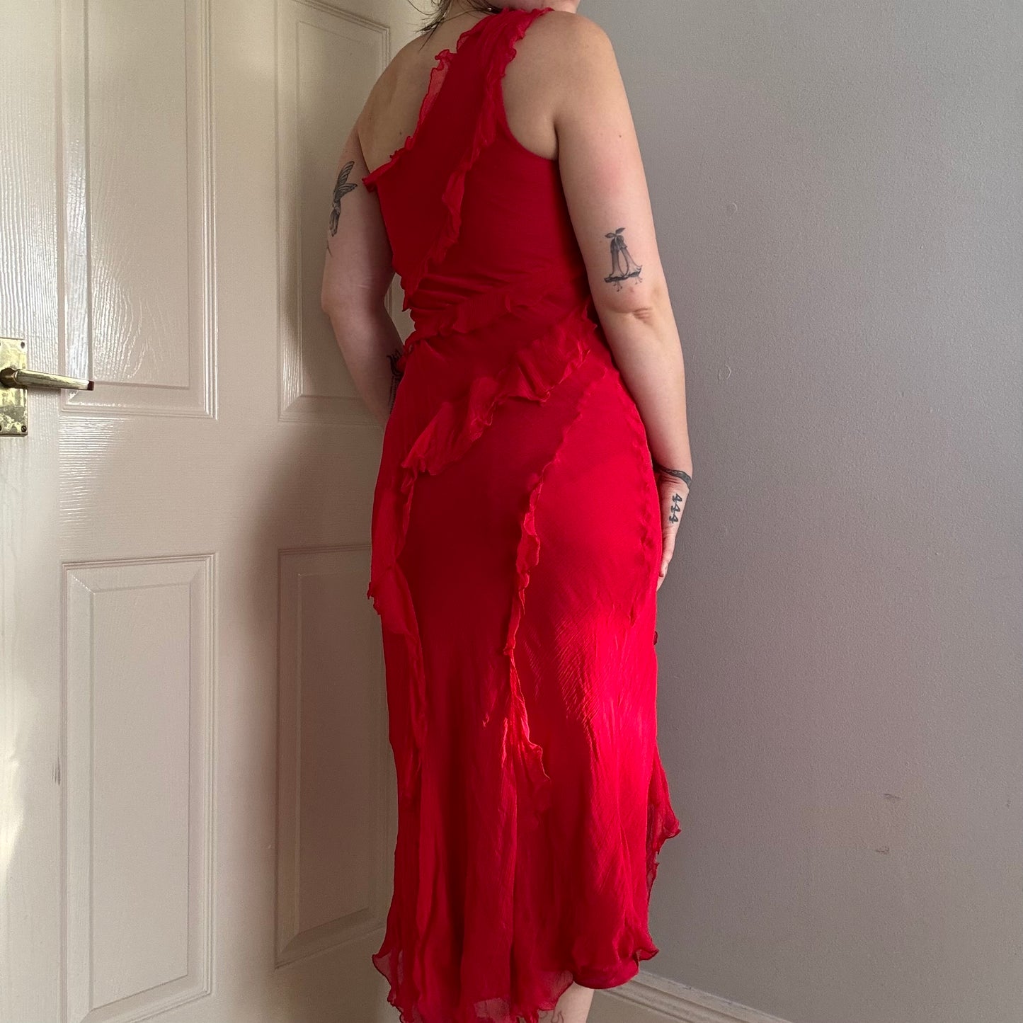 vintage ruffle maxi dress
