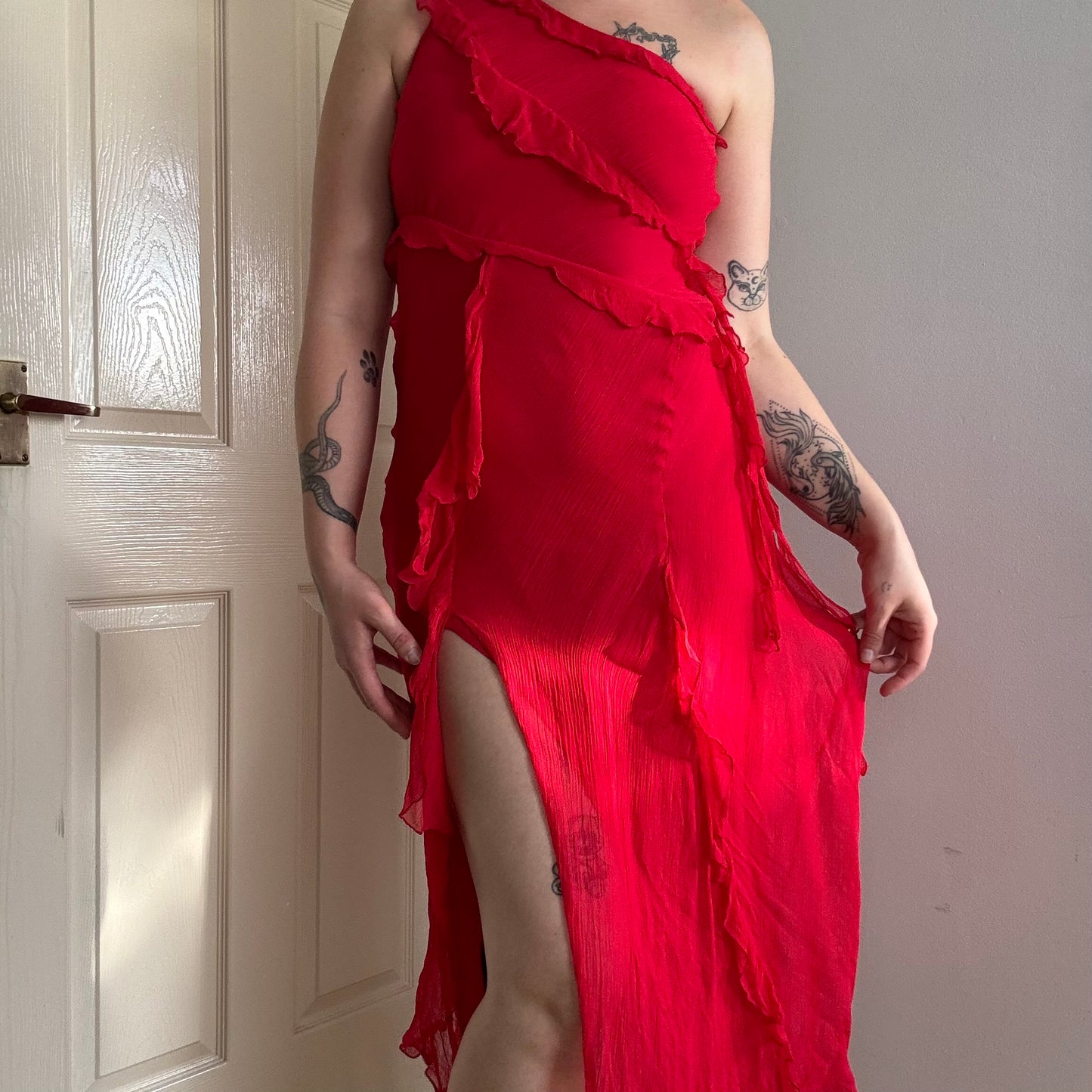 vintage ruffle maxi dress
