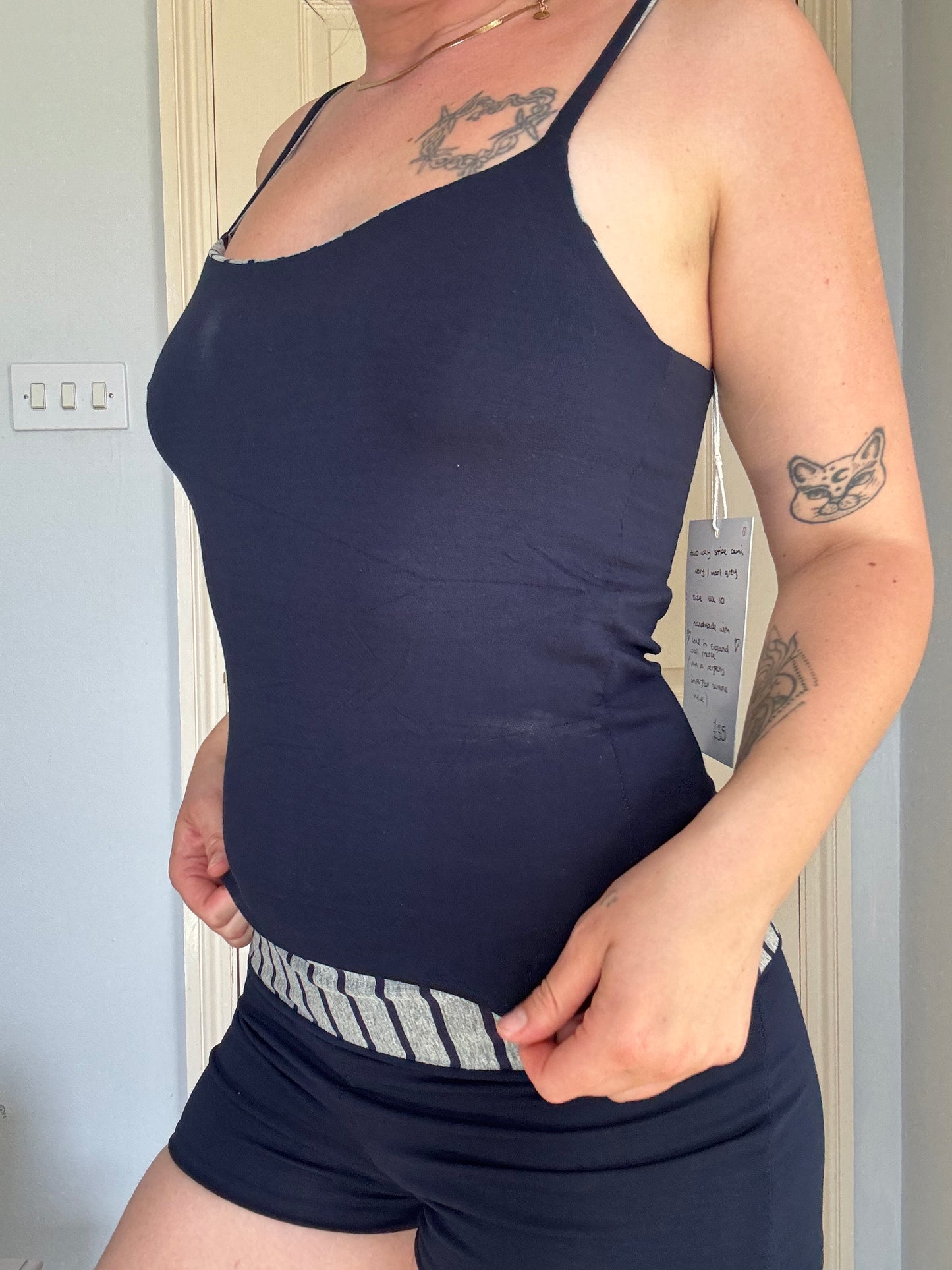 Reversible cami & shorts set: navy / stripe