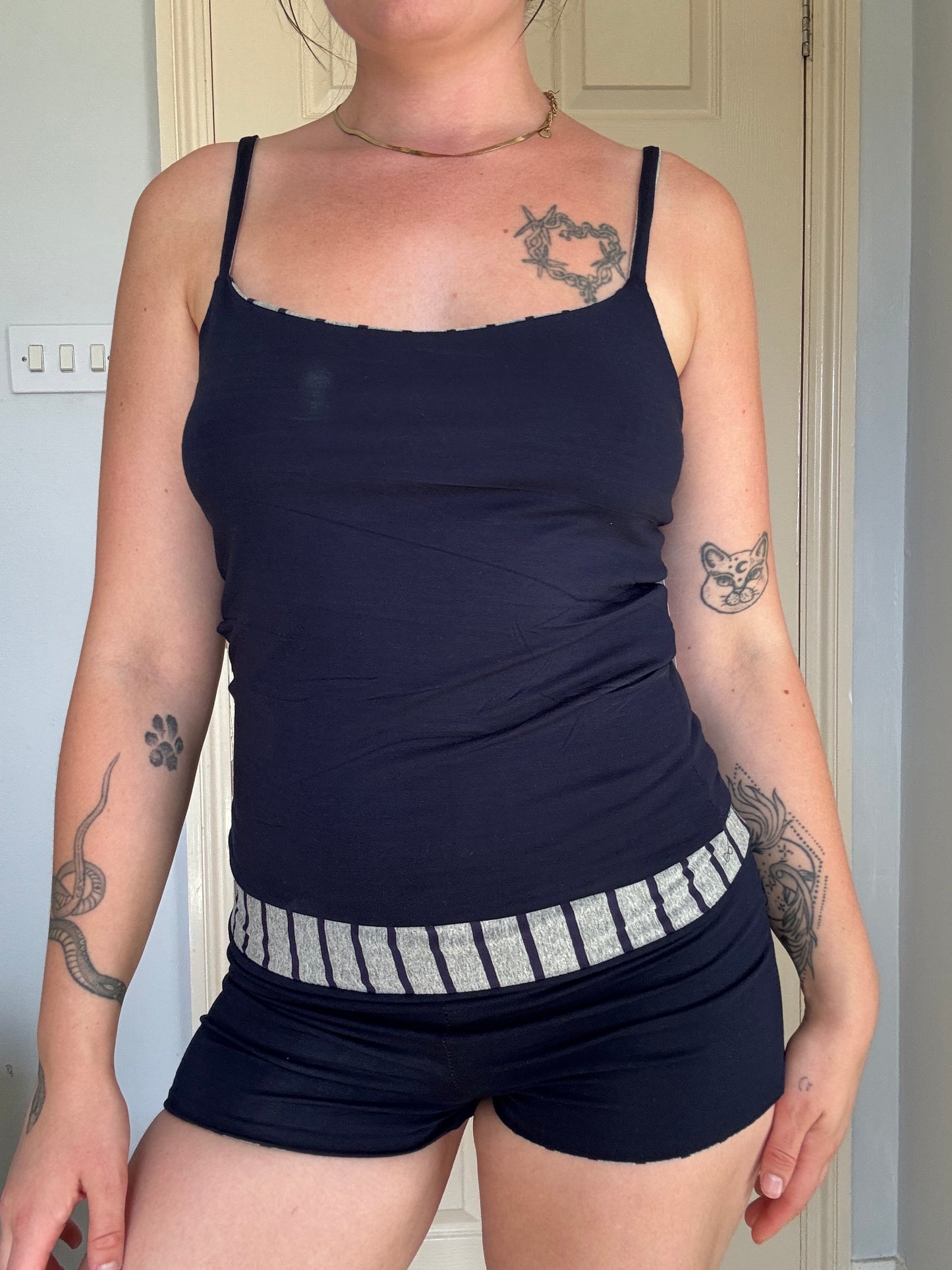 Reversible cami & shorts set: navy / stripe