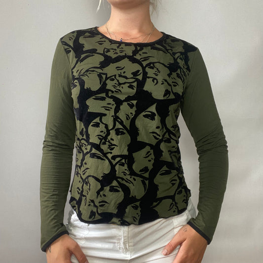 Graphic face print long sleeve top