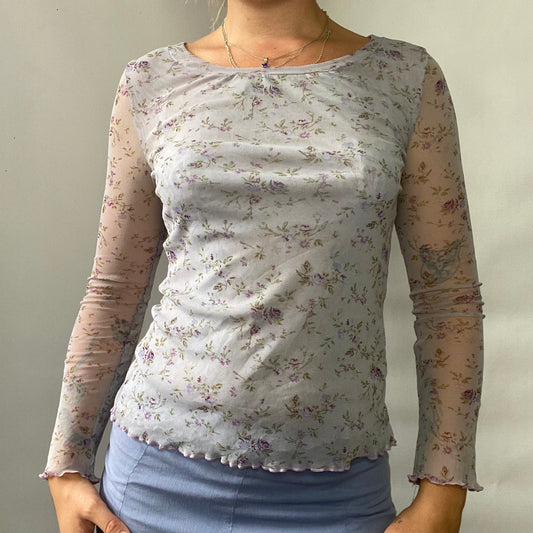 Floral mesh long sleeve top