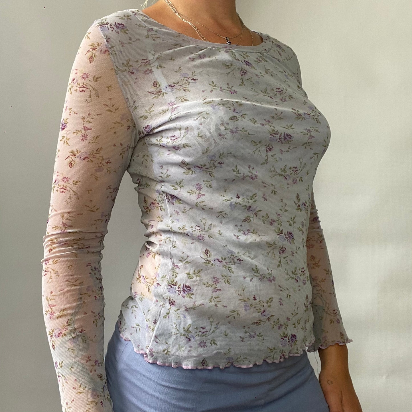 Floral mesh long sleeve top