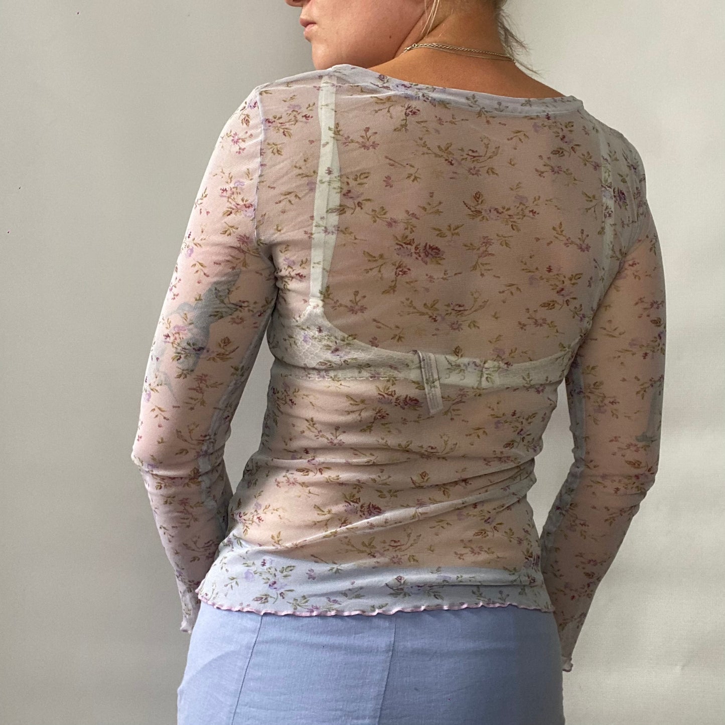Floral mesh long sleeve top