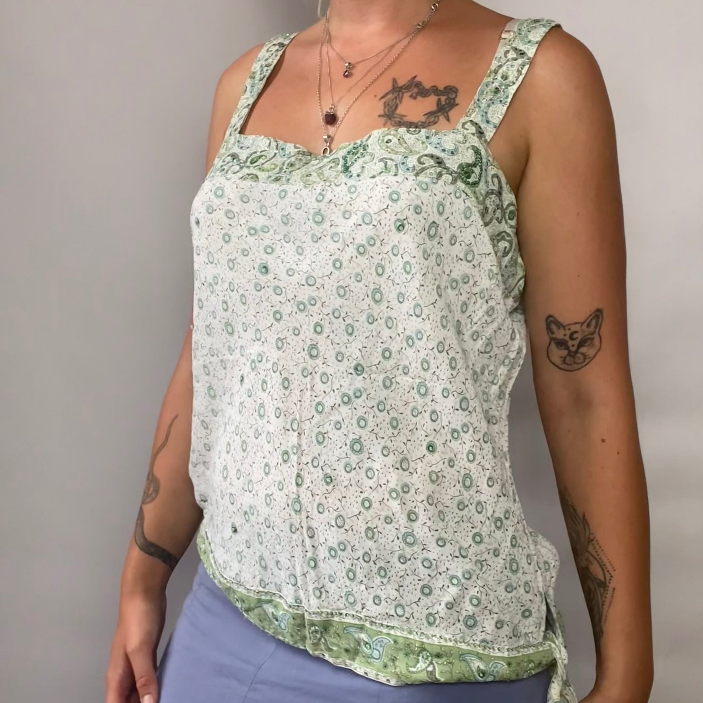 Paisley beaded cami top with tie detail